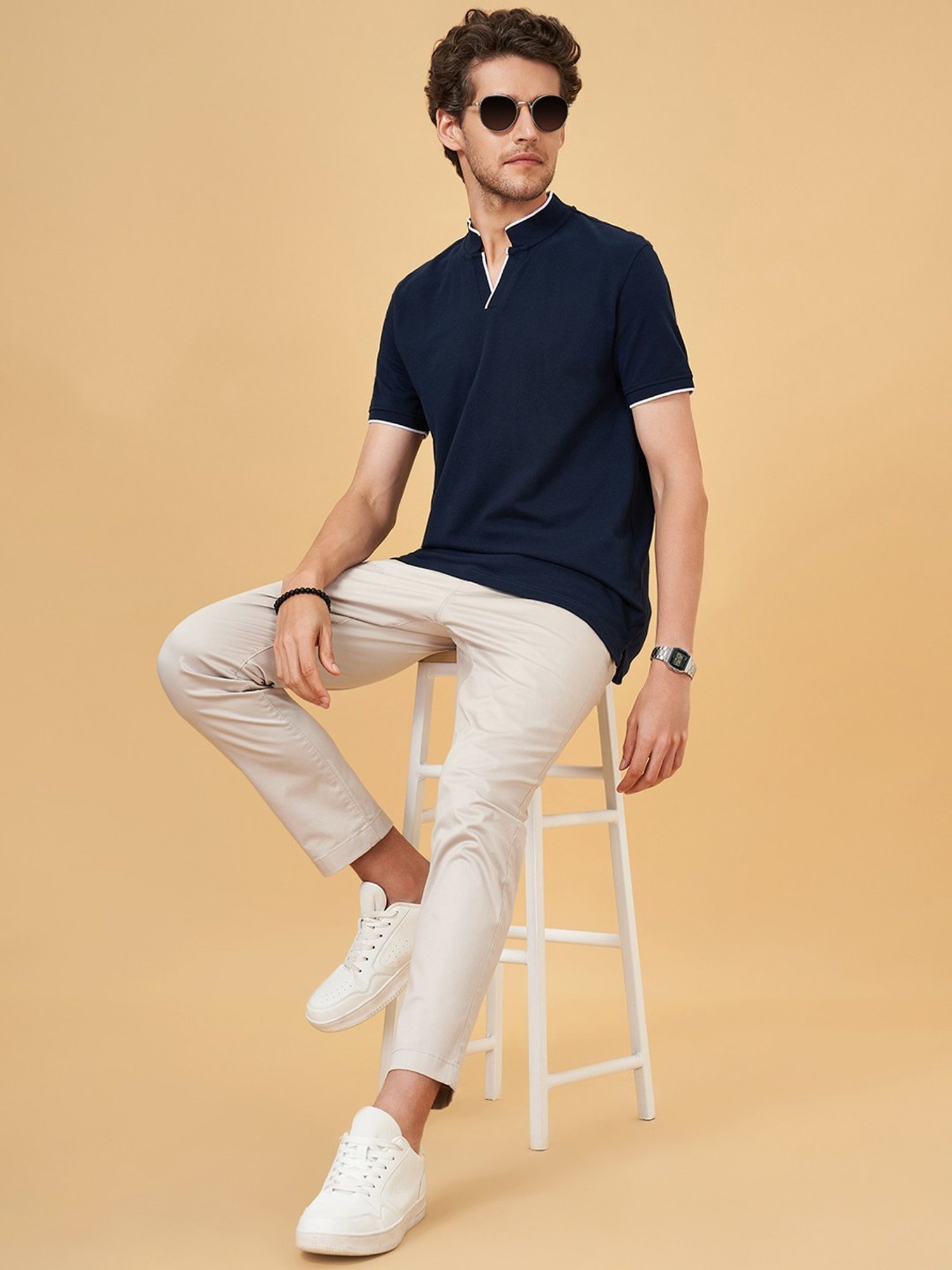 Byford By Pantaloons Blue Depths Cotton Slim Fit T-Shirt