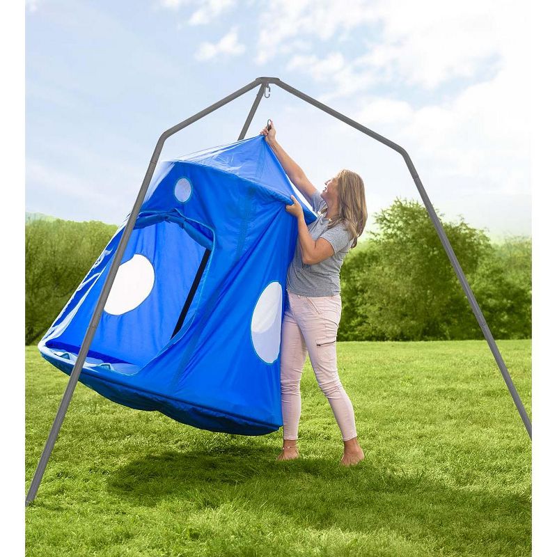 HearthSong Extra Large Nylon Family HugglePod HangOut Hanging Tent with Quilted Floor Mat and LED Lights