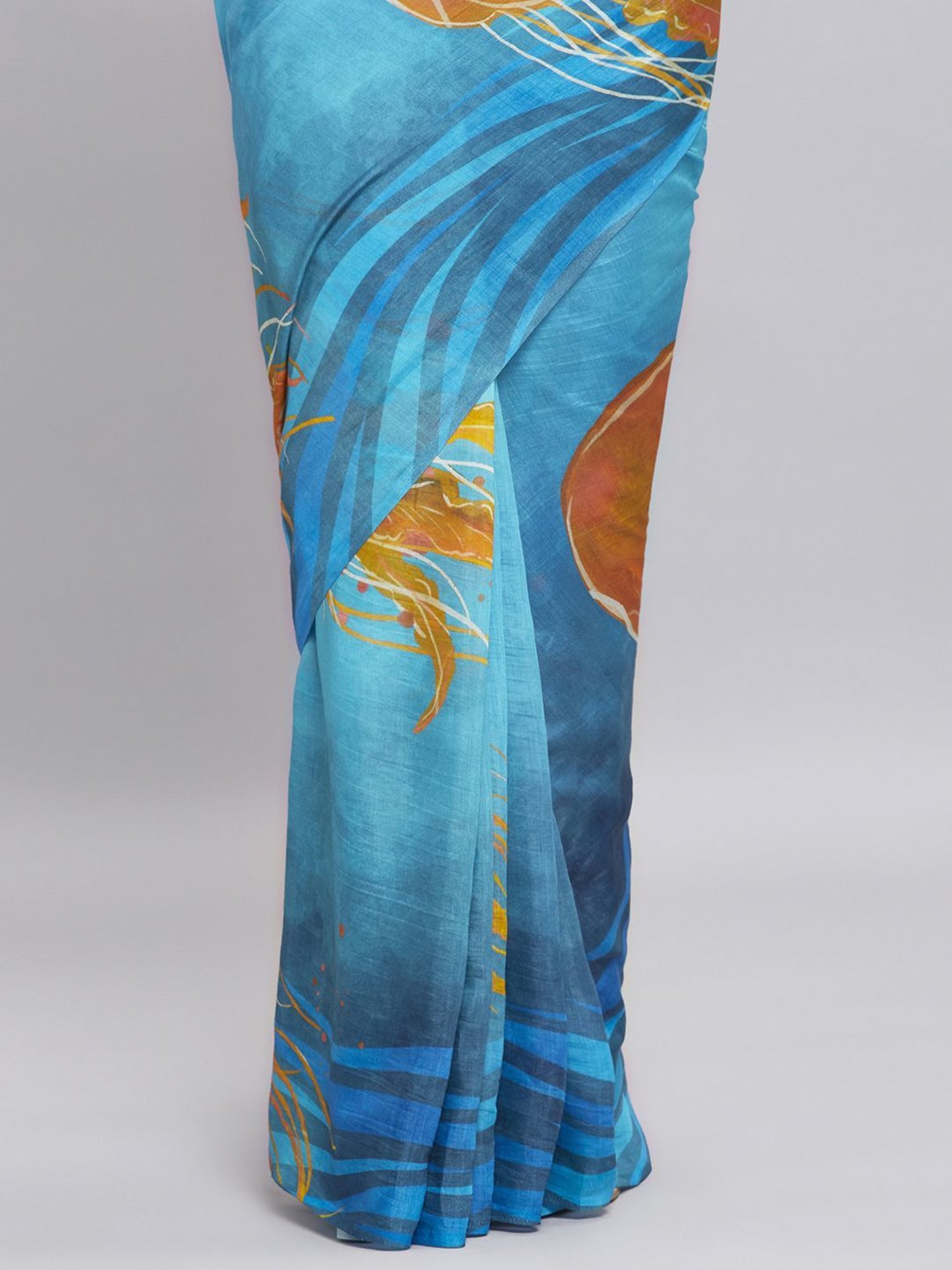 Navyasa Powder Blue liva Organza Abstract Printed Saree With Coordinated Unstitched Blouse Piece