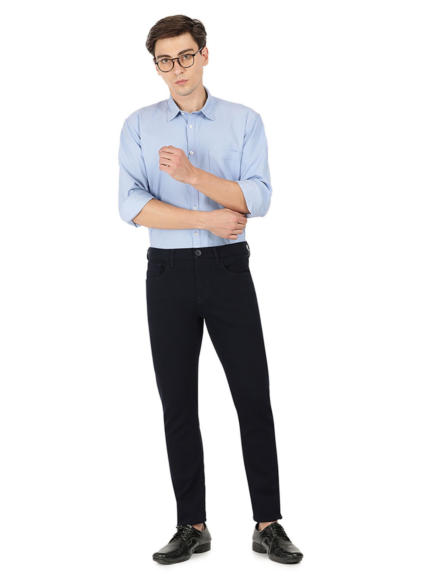 EVERBLUE Navy Blue Midrise Five Pocket Trousers