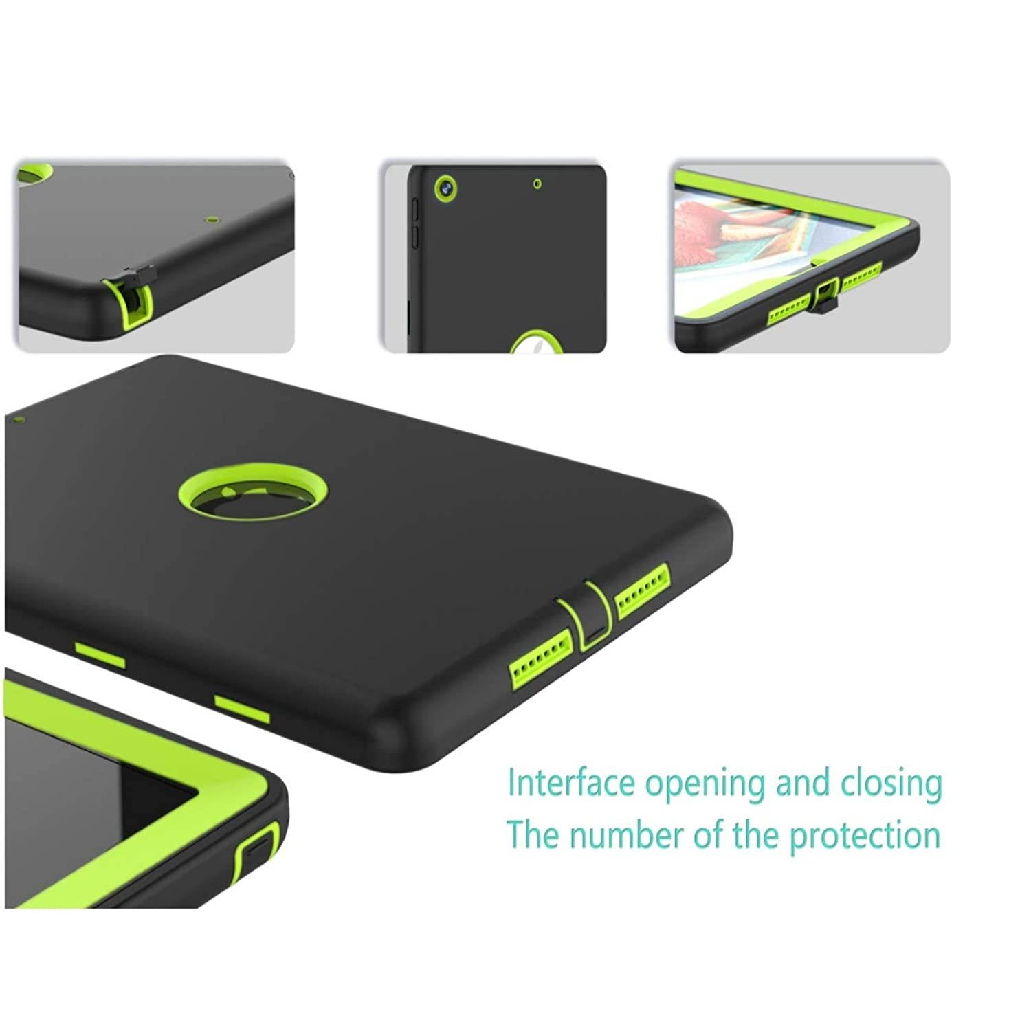 Air 1st Generation Ipad Case, IPad 6th / 5th Generation Case Caver, High-Impact Shock Absorbent Silicone Hard Plastic Dual Layer Protective Case Black Green