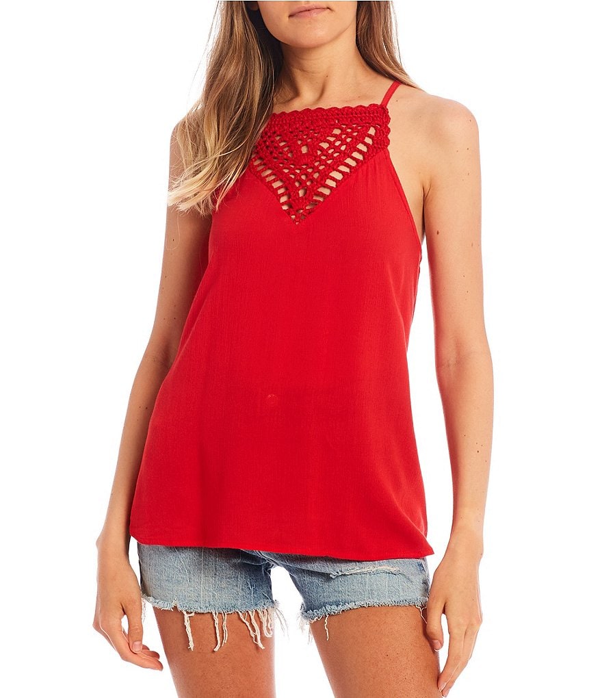 Love on a Hanger High Neck Crochet Front Tank Top