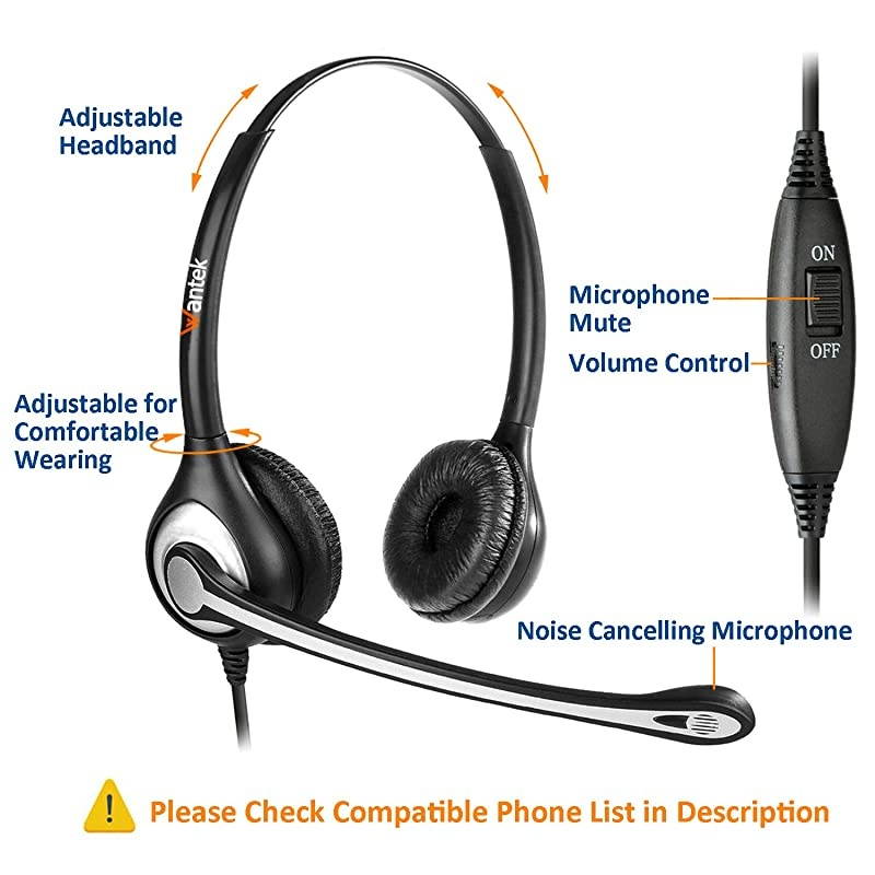 Corded Telephone Headset Dual wNoise Canceling Mic Compatible with ShoreTel Plantronics Polycom Zultys Toshiba NEC Aspire Dterm Nortel Norstar Meridian Siemens ROLM Landline DeskphonesF602S2