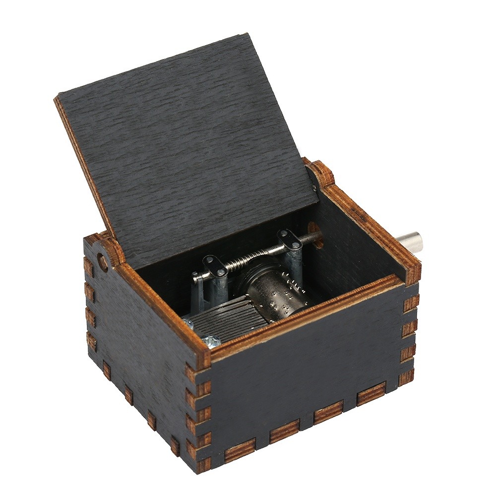 Vintage Wooden Theme Song Music Box Hand-operated Carved Engraving Music Case Creative Holiday Birthday Gifts for Kids Black