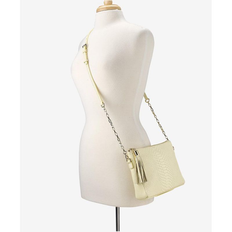 VR NYC Magnetic Strap Closure Mosaic Design Denim Laser Cut Crossbody Bag - Blue