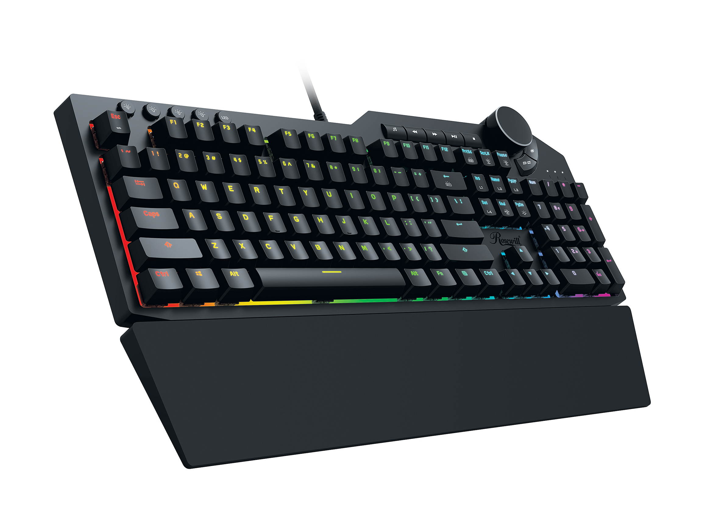 Rosewill Mechanical Gaming Keyboard, 15 RGB Backlit Modes, 2-Port USB Passthrough, Media Keys and Multifunctional Volume Dial, Blue Switches - NEON K90 RGB
