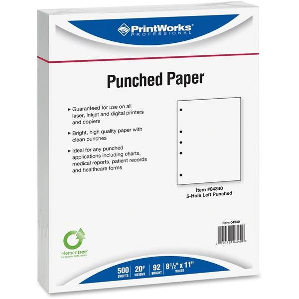 8-1/2'' x 11" Laser Cut Sheet, 20# White Stock, 5 Hole Punch Left, 5/16" Diameter (Carton of 2500)
