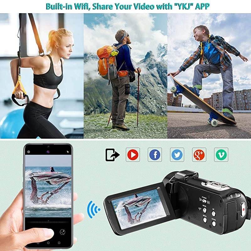 Ultra HD Video Camera Camcorder with Rechargeable Microphone 1080P 26MP WiFi Vlogging Camera YouTube Digital Camera IPS Touch Screen Remote Control IR Night Vision, Wide Lens