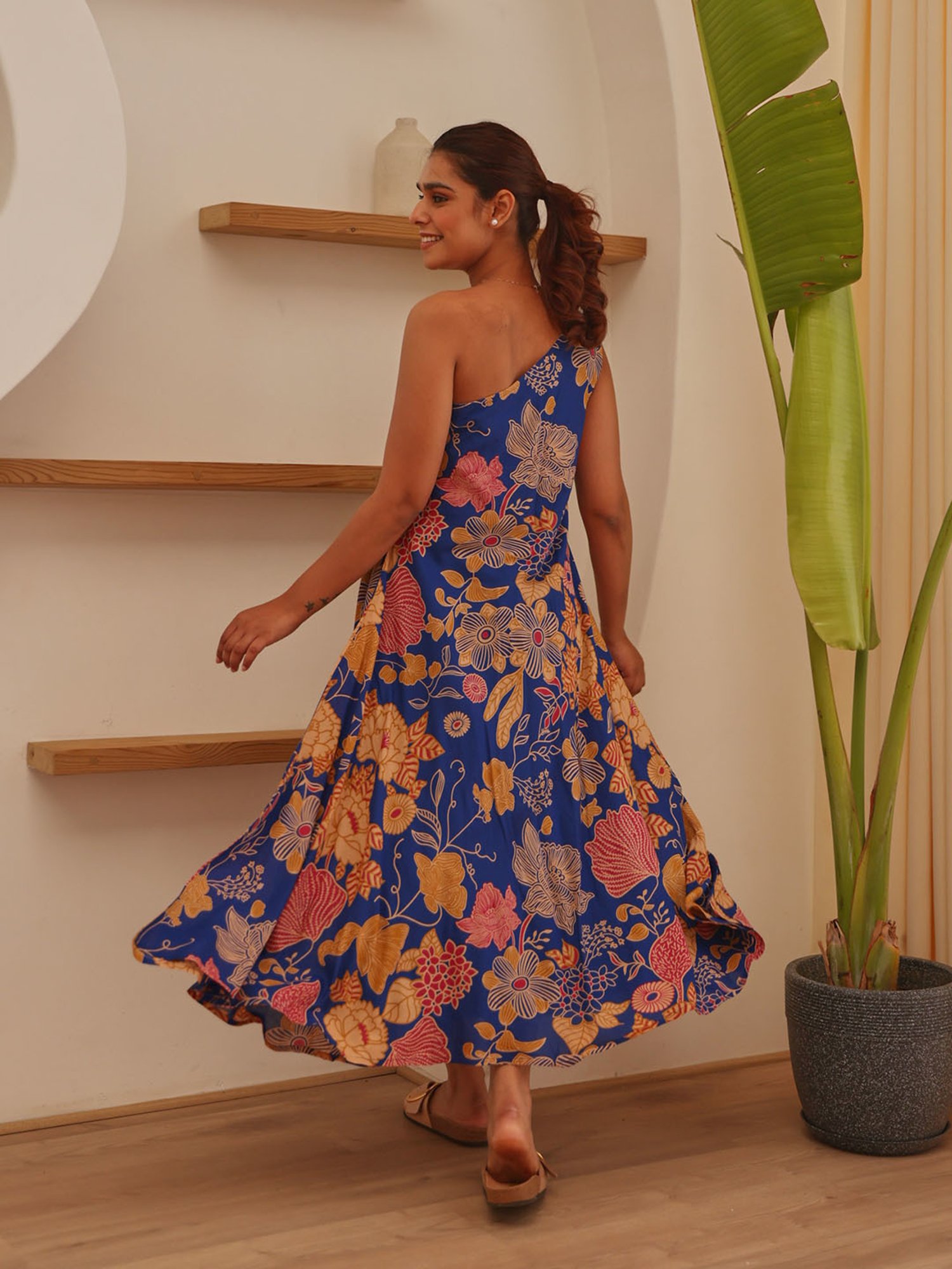 Ekohum Blue Floral Print Ethnic Dress