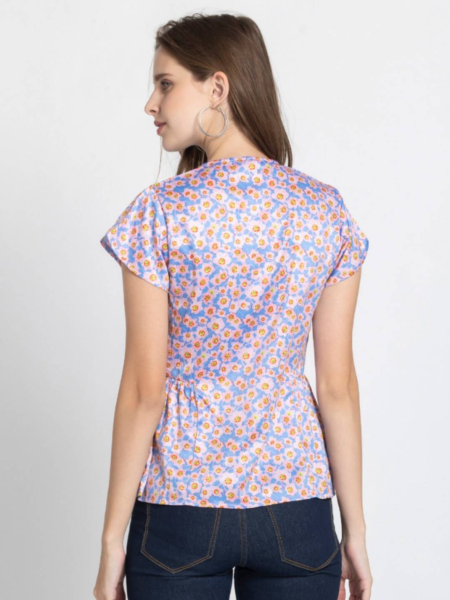SHAYE Blue & Pink Printed Top