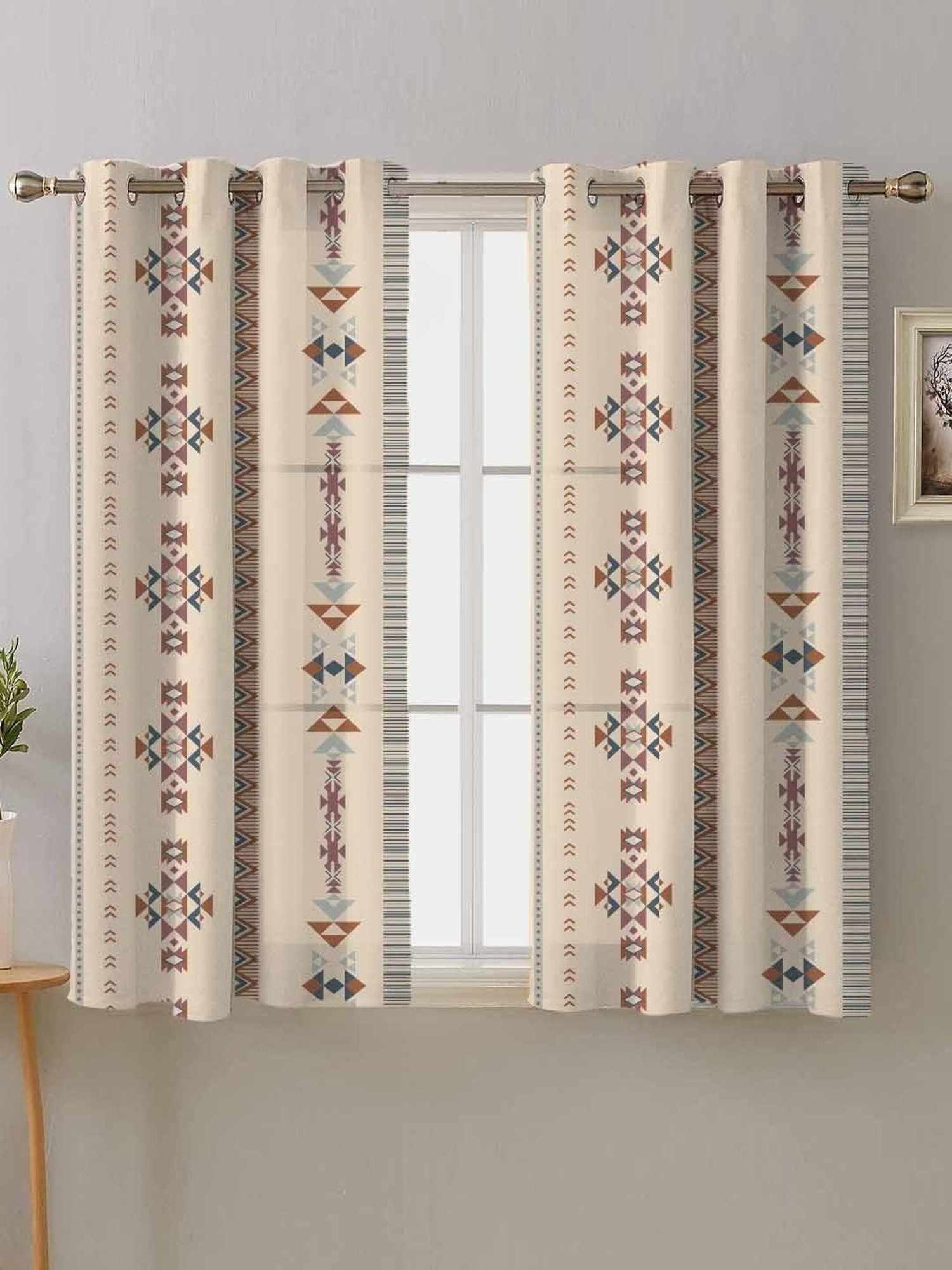SPACES DRAPE STORY Boho Digital Print Beige Polyester 5 ft Window Curtains - Set of 2