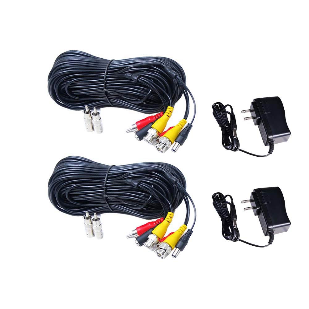 VideoSecu 2x 50 Feet Security Camera Audio Video Power Extension Cable BNC RCA Connector Wire Cord for CCTV Surveillance Camera with 2 Pack Power CFJ