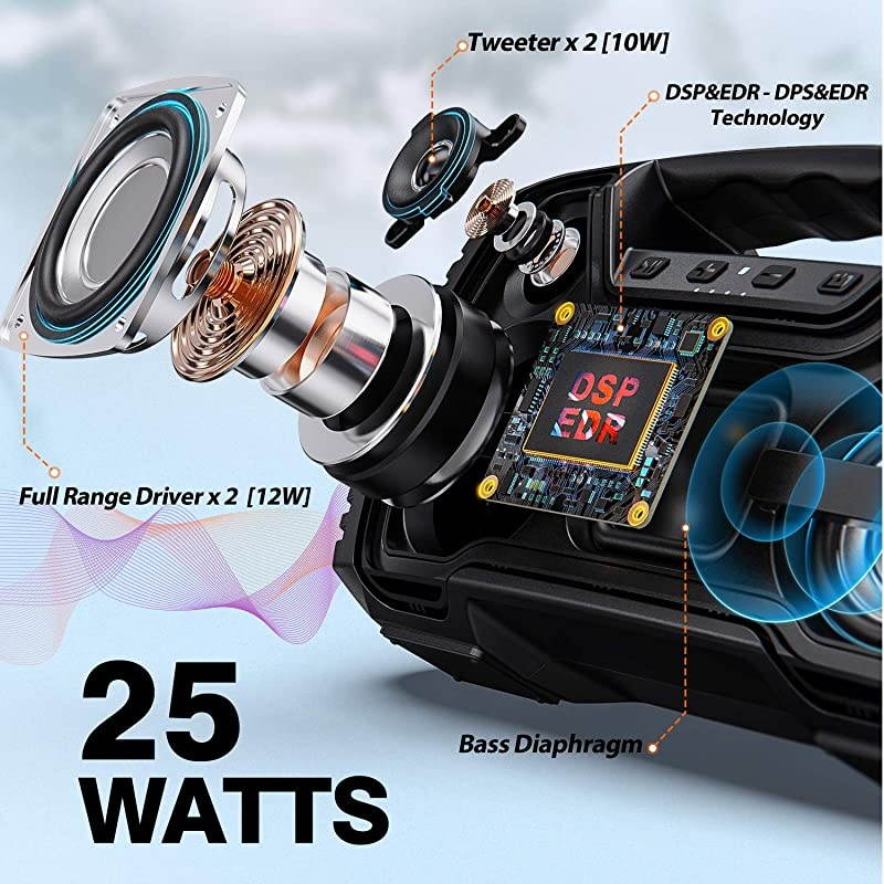 Portable Bluetooth Speaker,  40 Hrs Playtime Outdoor Waterproof Speakers with Lights, 25W Super Stereo Sound and Deep Bass, 100Ft Wireless Bluetooth Range, Built-in Mic, Indoor/Beach Party