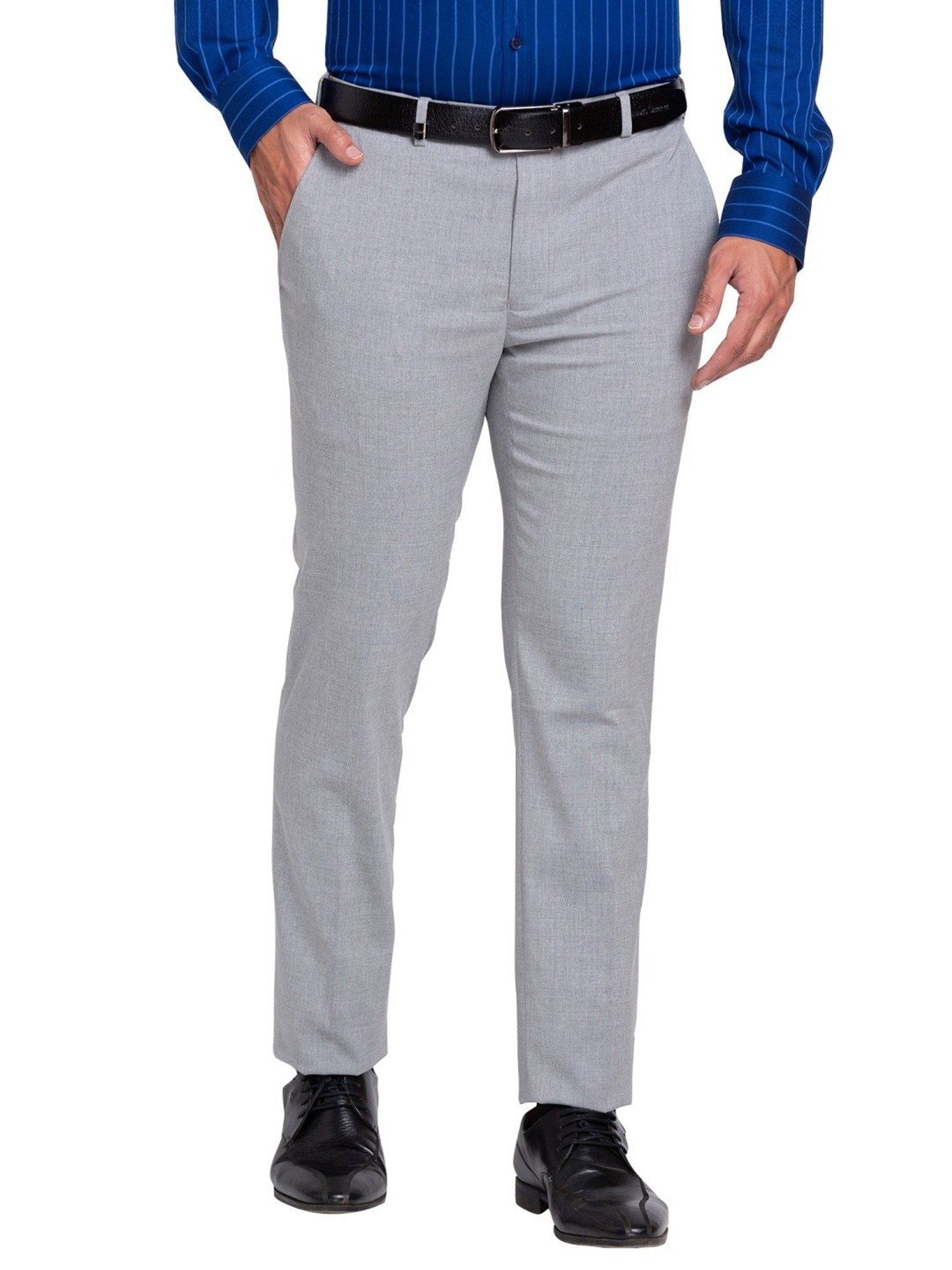 Park Avenue Grey Super Slim Fit Texture Trousers