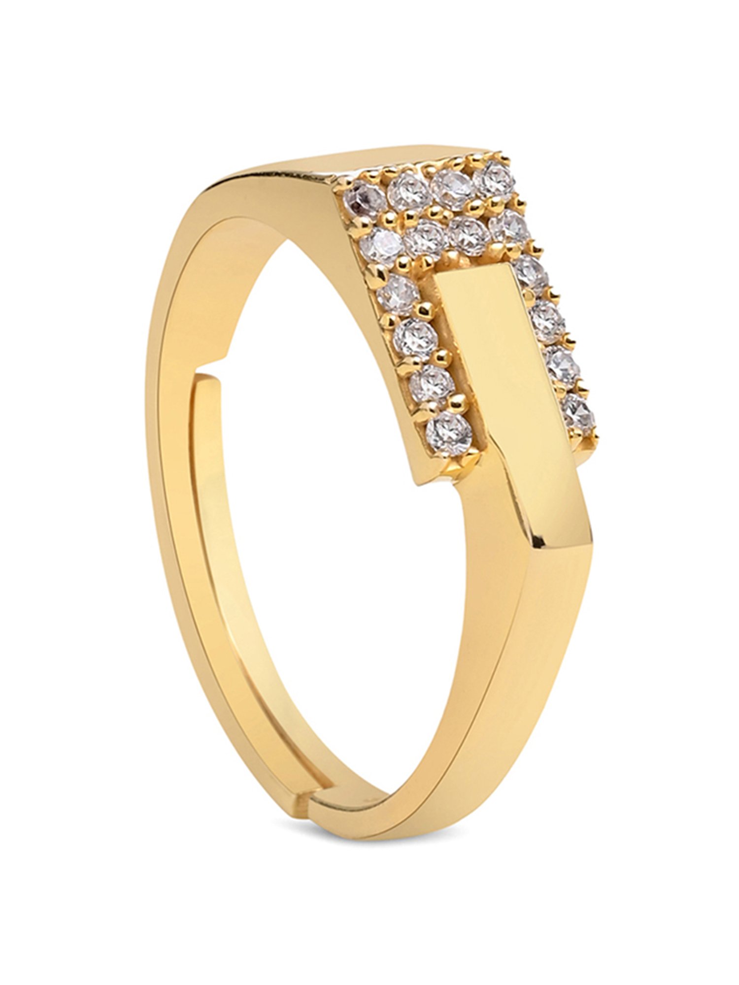 March by FableStreet 18K Gold-Plated Adjustable Zircon Men's Ring in 925 Silver