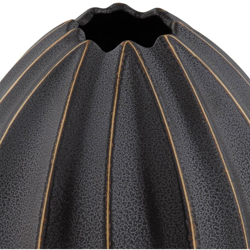 Studio 55D Dupree 8" High Matte Black Ridged Round Bud Porcelain Vase