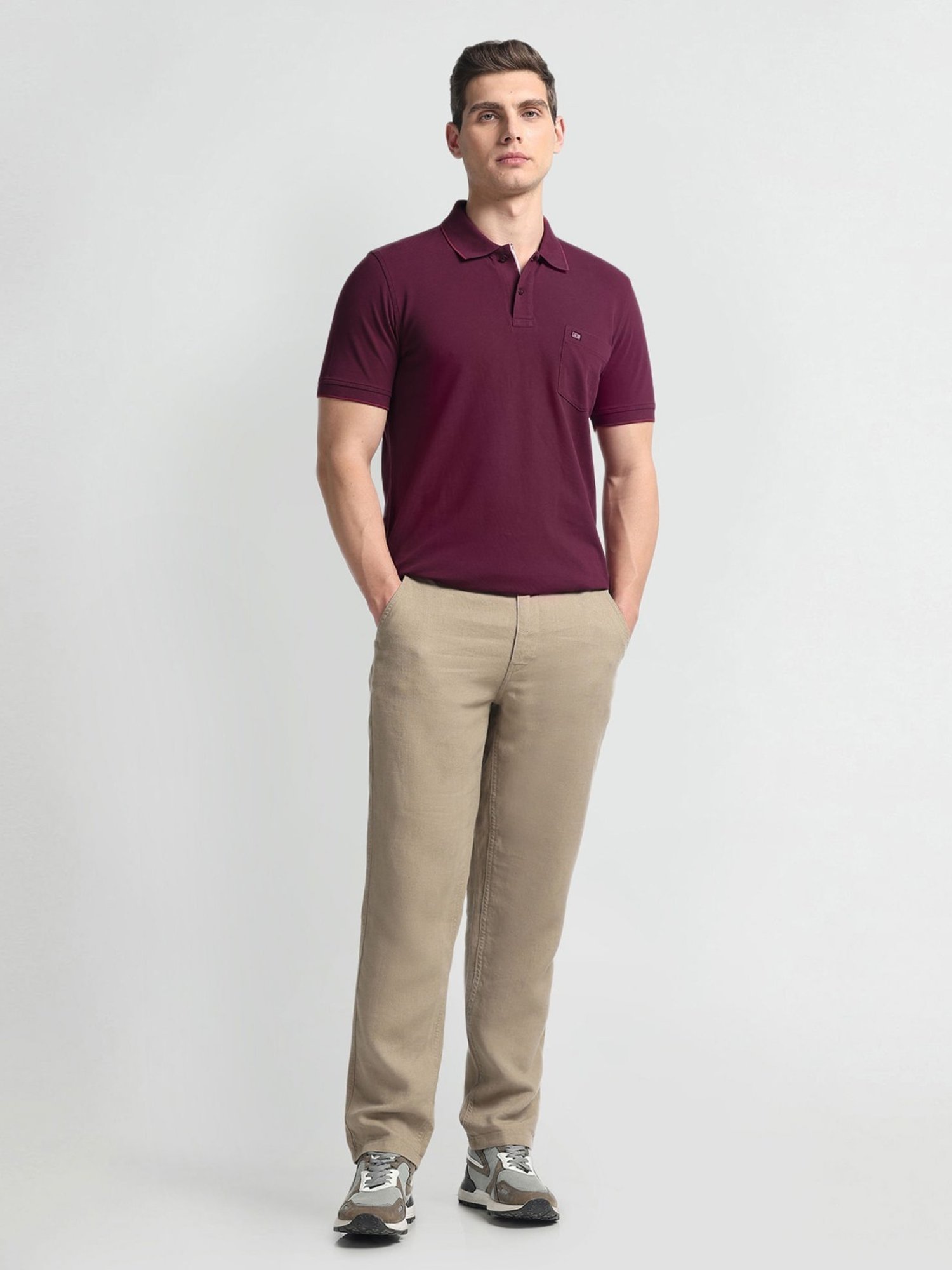 Arrow Sports Maroon Cotton Regular Fit Polo T-Shirt