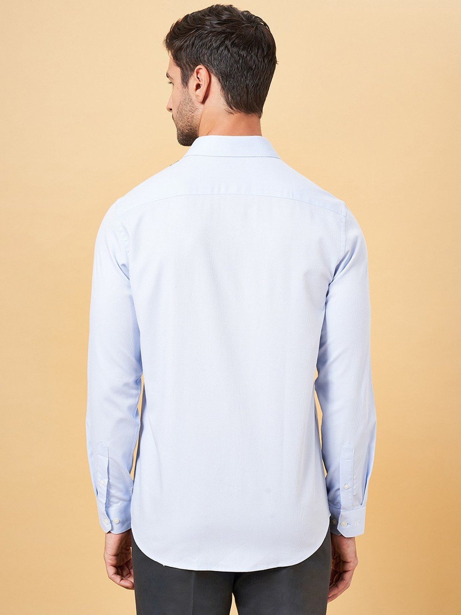 Peregrine by Pantaloons Whispering Blue Cotton Slim Fit Texture Shirt