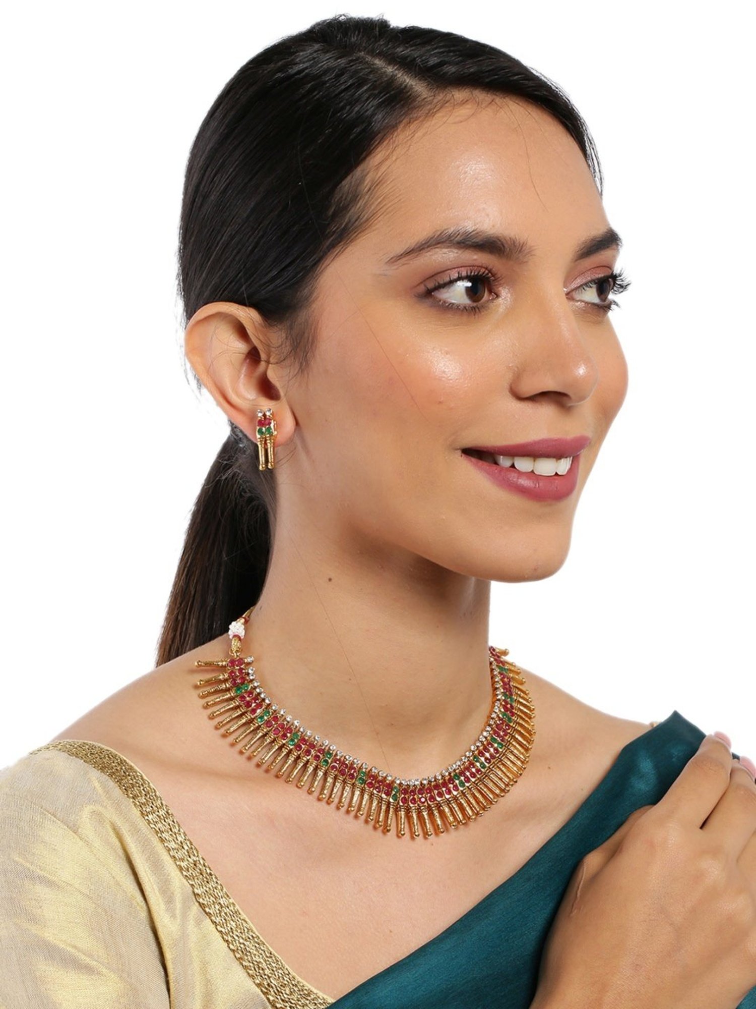 Sri Jagdamba Pearls White Alloy Classic Necklace & Earring Set