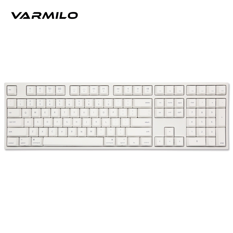 Varmilo VA108M Mac Full Size Gaming Mechanical Keyboard Cherry MX Blue Switch White LED Backlit Dye Sub PBT Keycaps NKRO Detachable USB Wired White