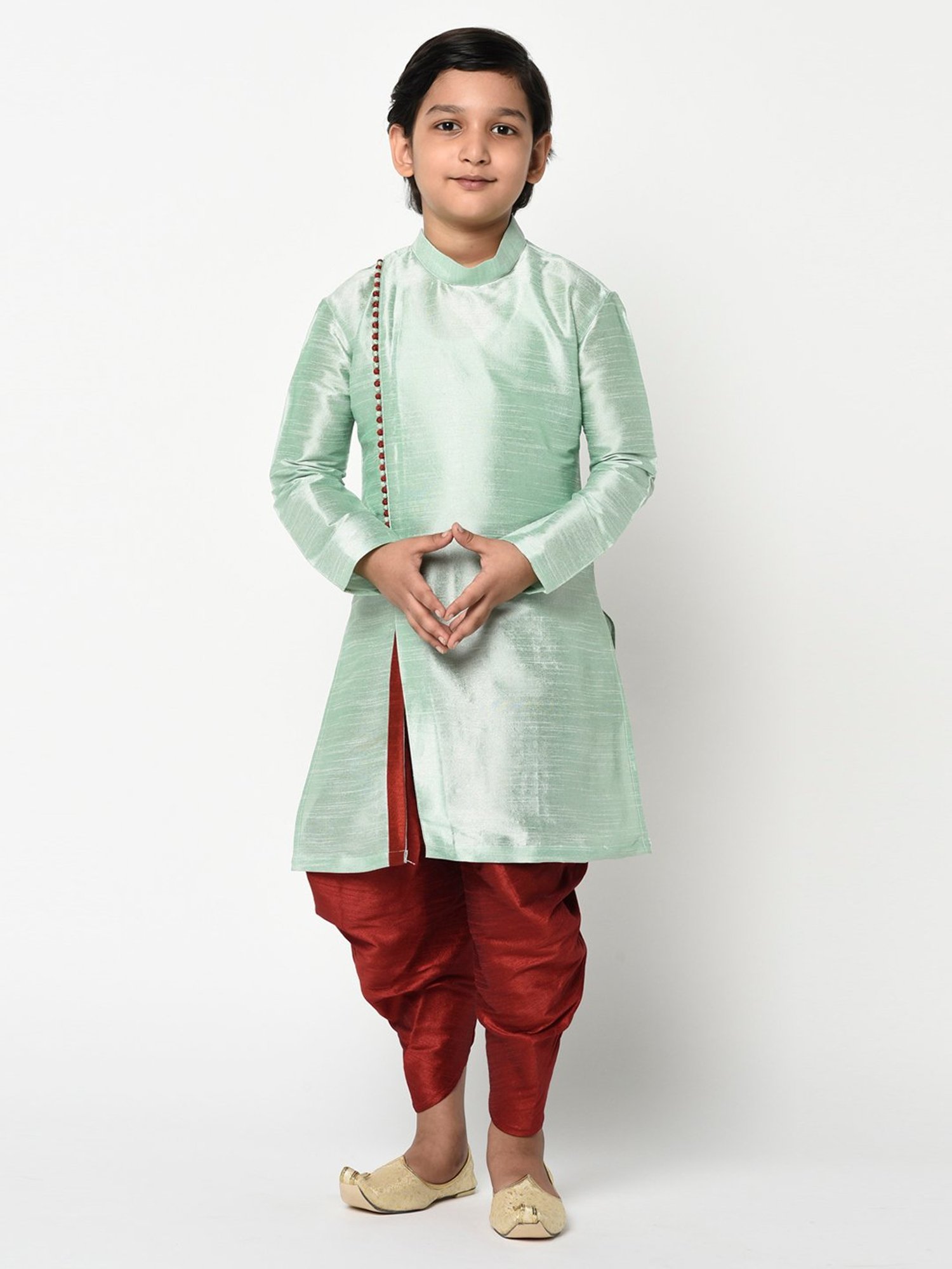 Deyann Kids Green & Red Solid Full Sleeves Kurta with Patiala