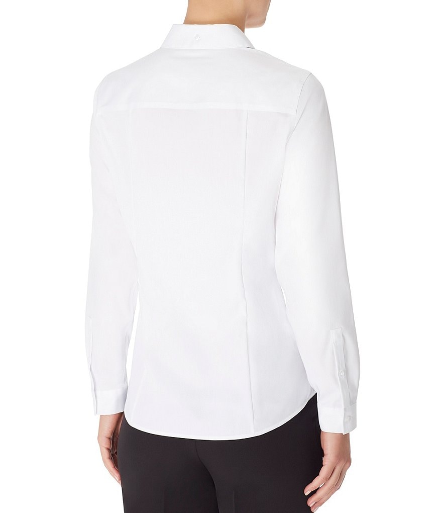 Jones New York Easy-Care Cotton Long Sleeve Point Collar Neck Button-Front Shirt