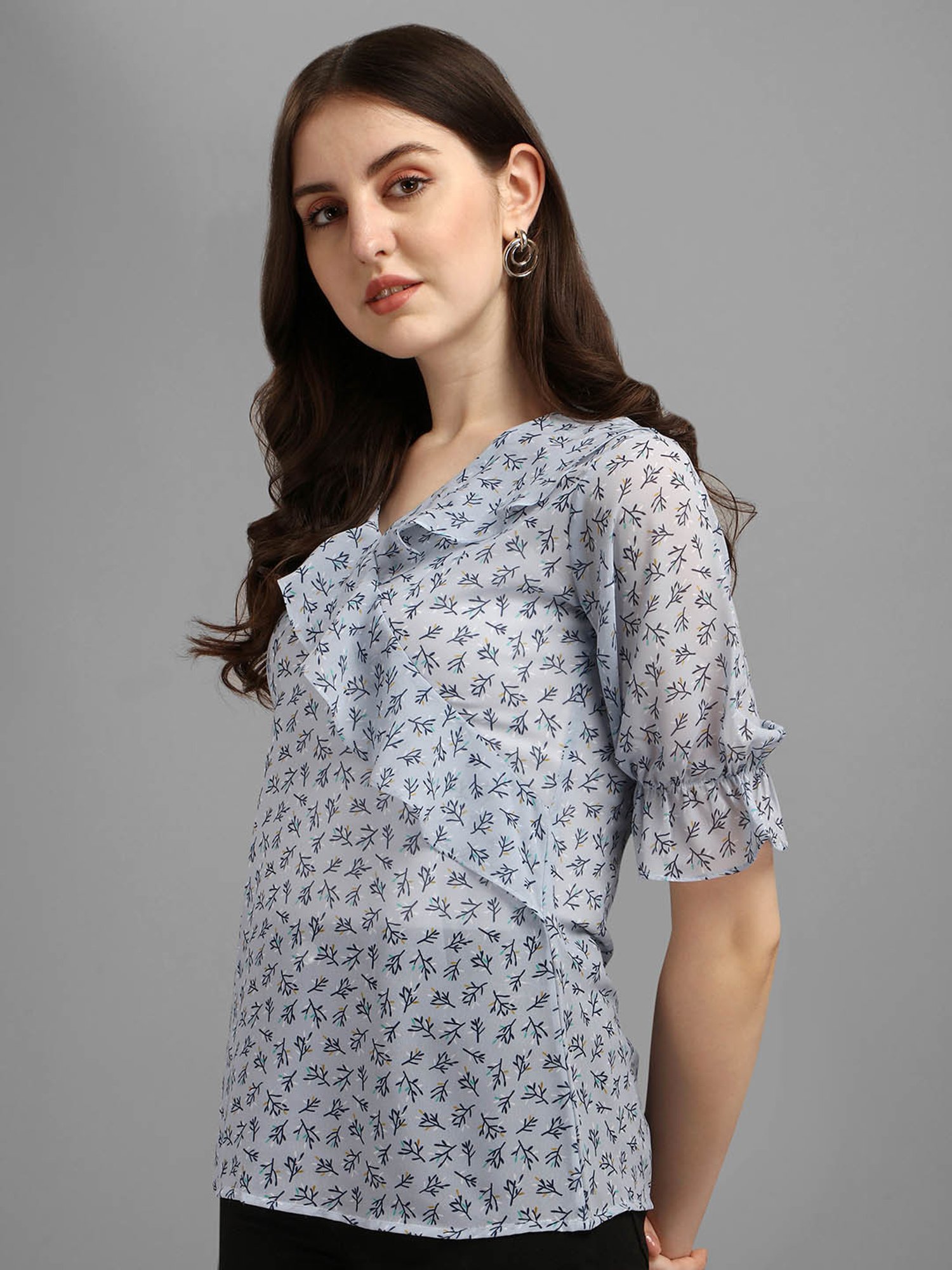 MASAKALI.CO Grey Floral Print Top