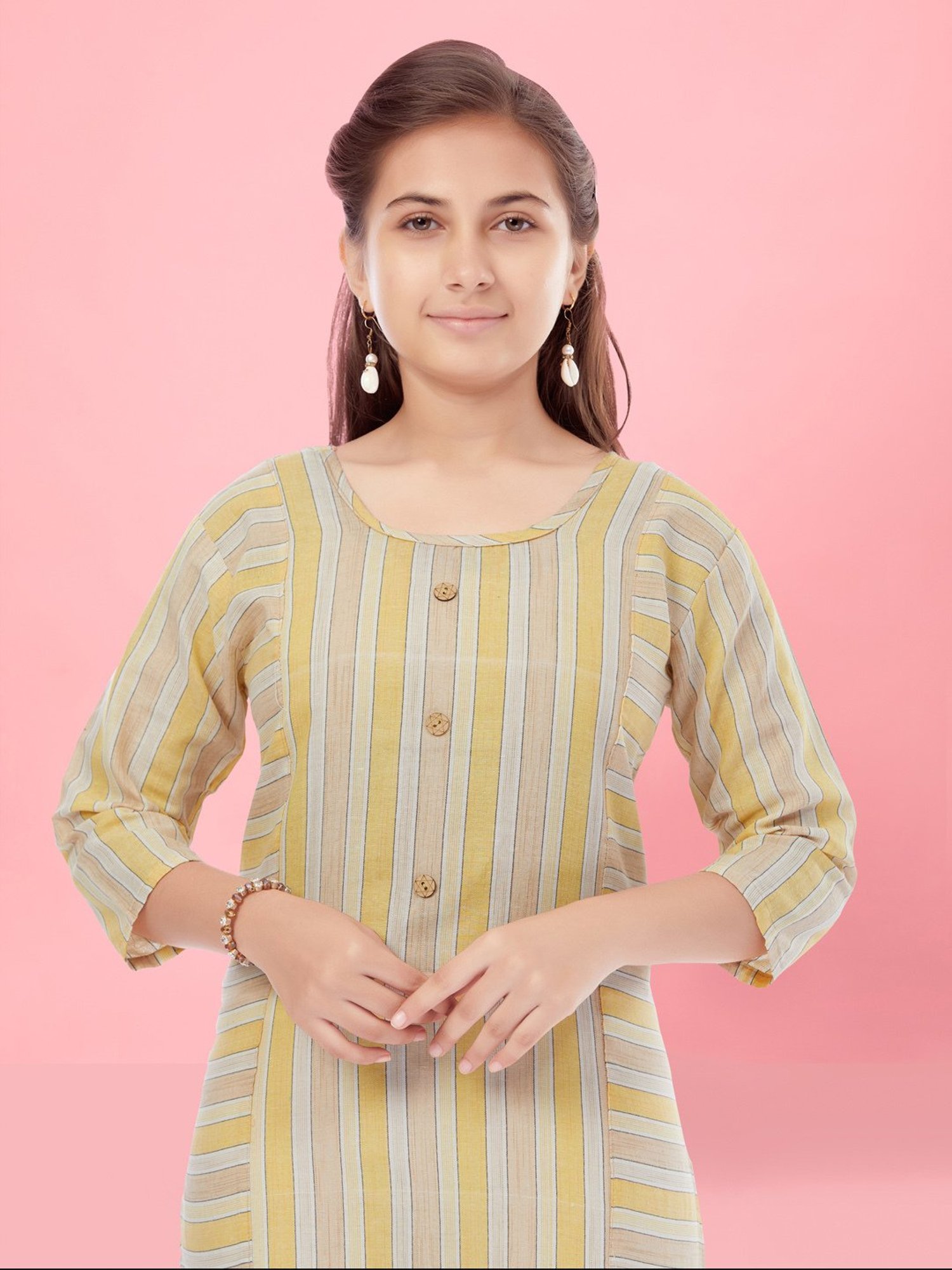 Aarika Kids Yellow & Peach Striped Kurta