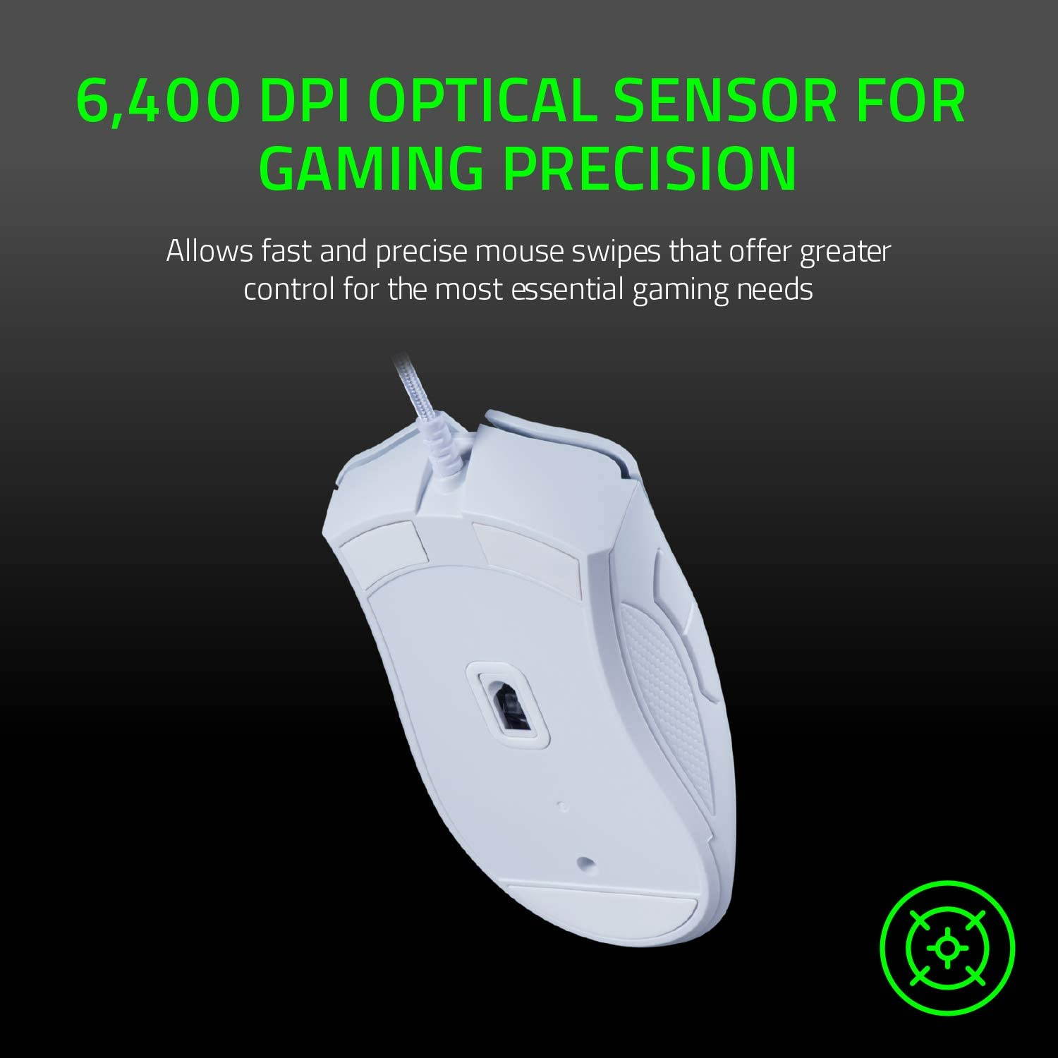 DeathAdder Essential Gaming Mouse: 6400 DPI Optical Sensor - 5 Programmable Buttons - Mechanical Switches - Rubber Side Grips - White