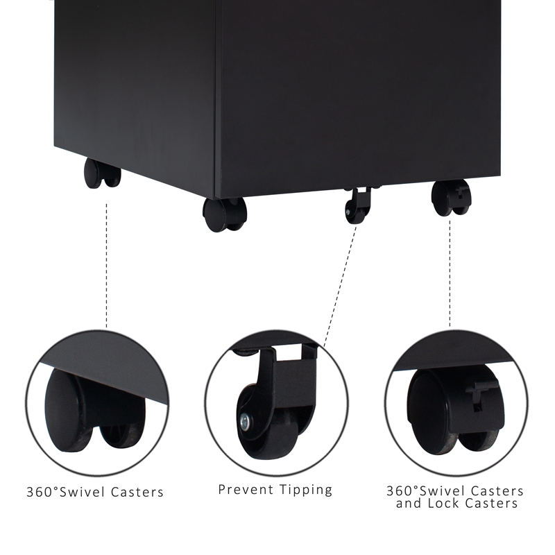 3 Drawer Mobile File Cabinet with Lock, Metal Filing Cabinet Legal/Letter Size, Fully Assembled Except Wheels