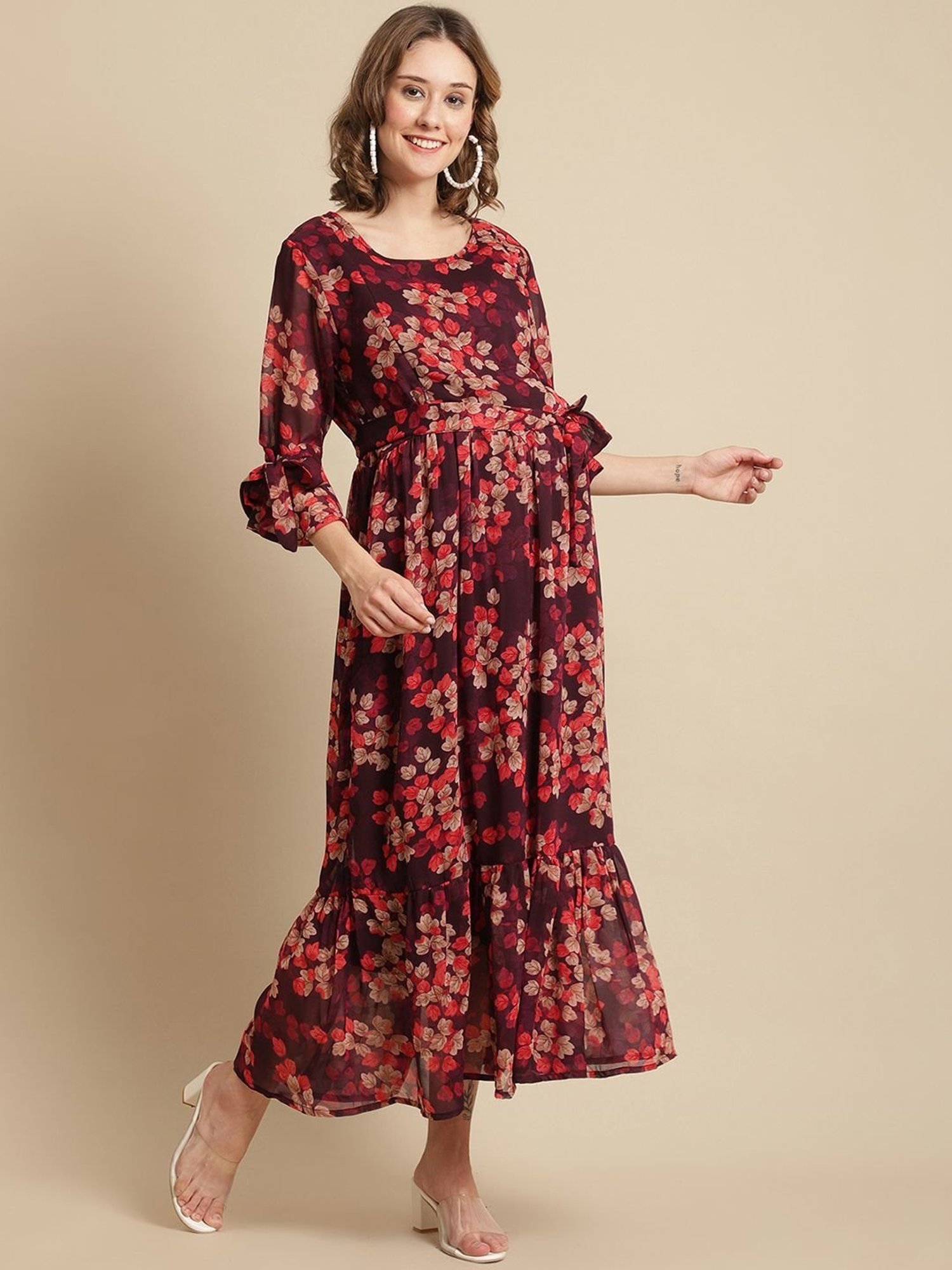 Moms Maternity Maroon Printed Dress