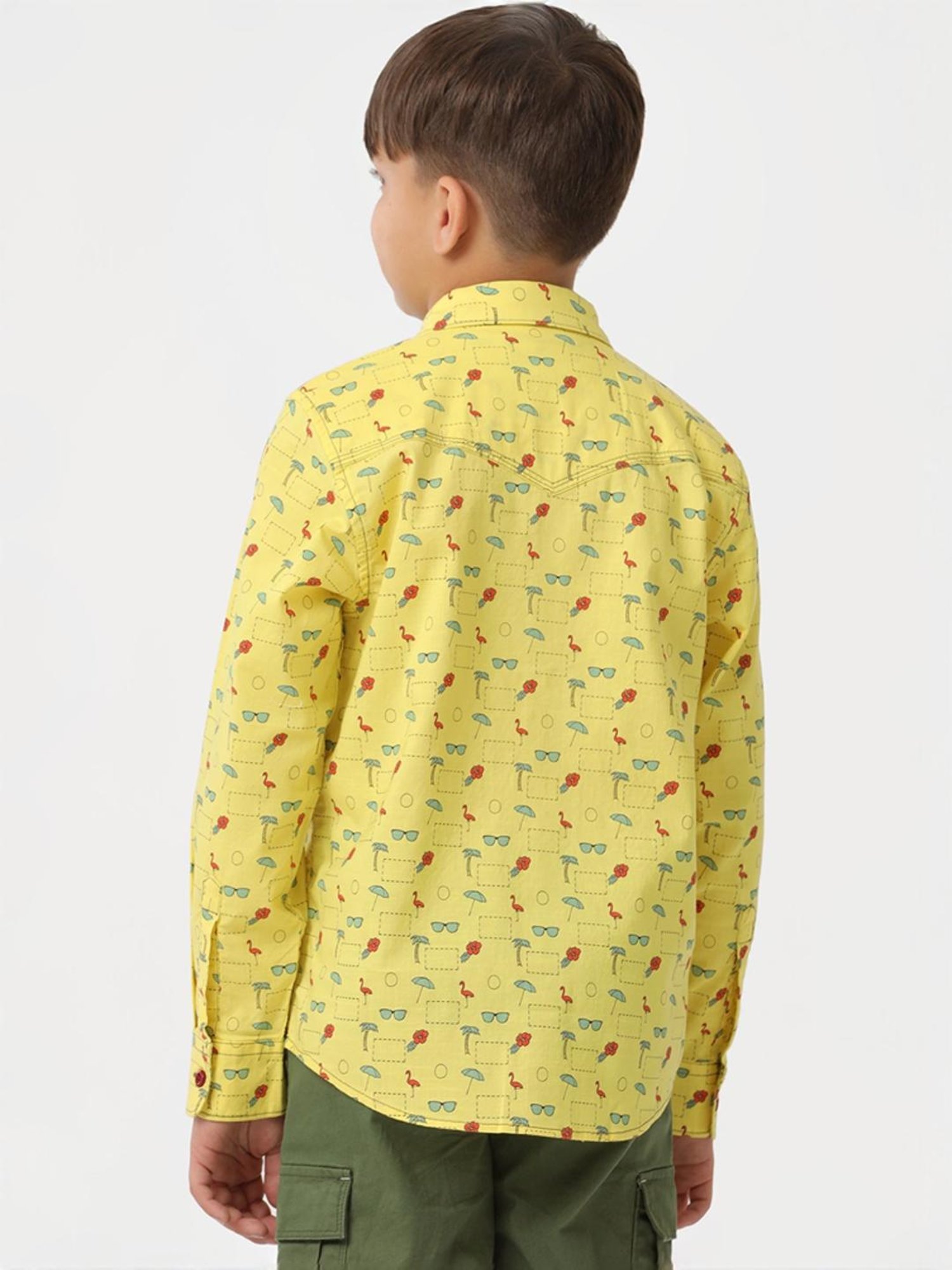 Kate & Oscar Kids Yellow Cotton Printed Full Sleeves Shirt