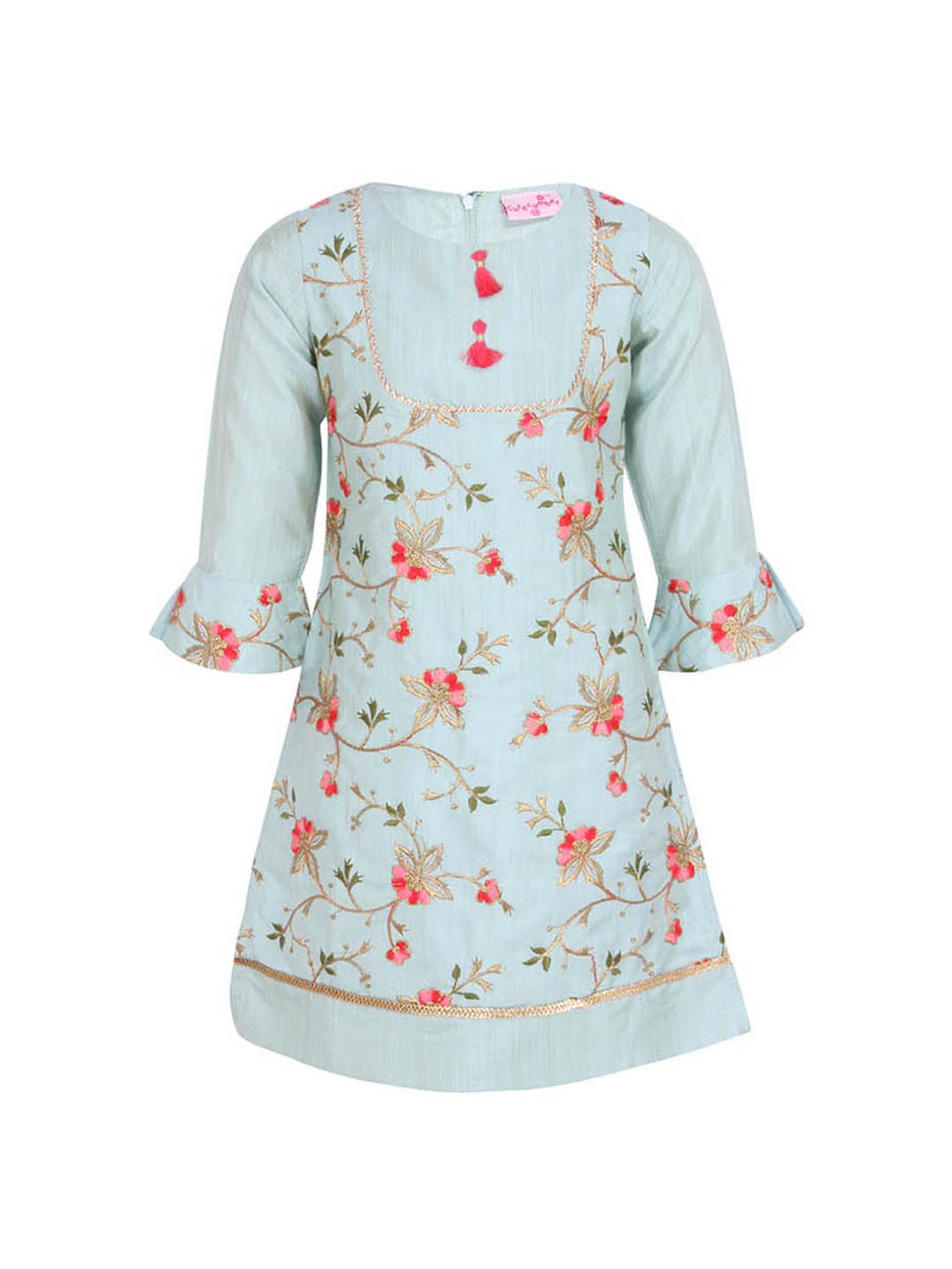 Cutecumber Kids Green Embroidery Kurta With Sharara Pants