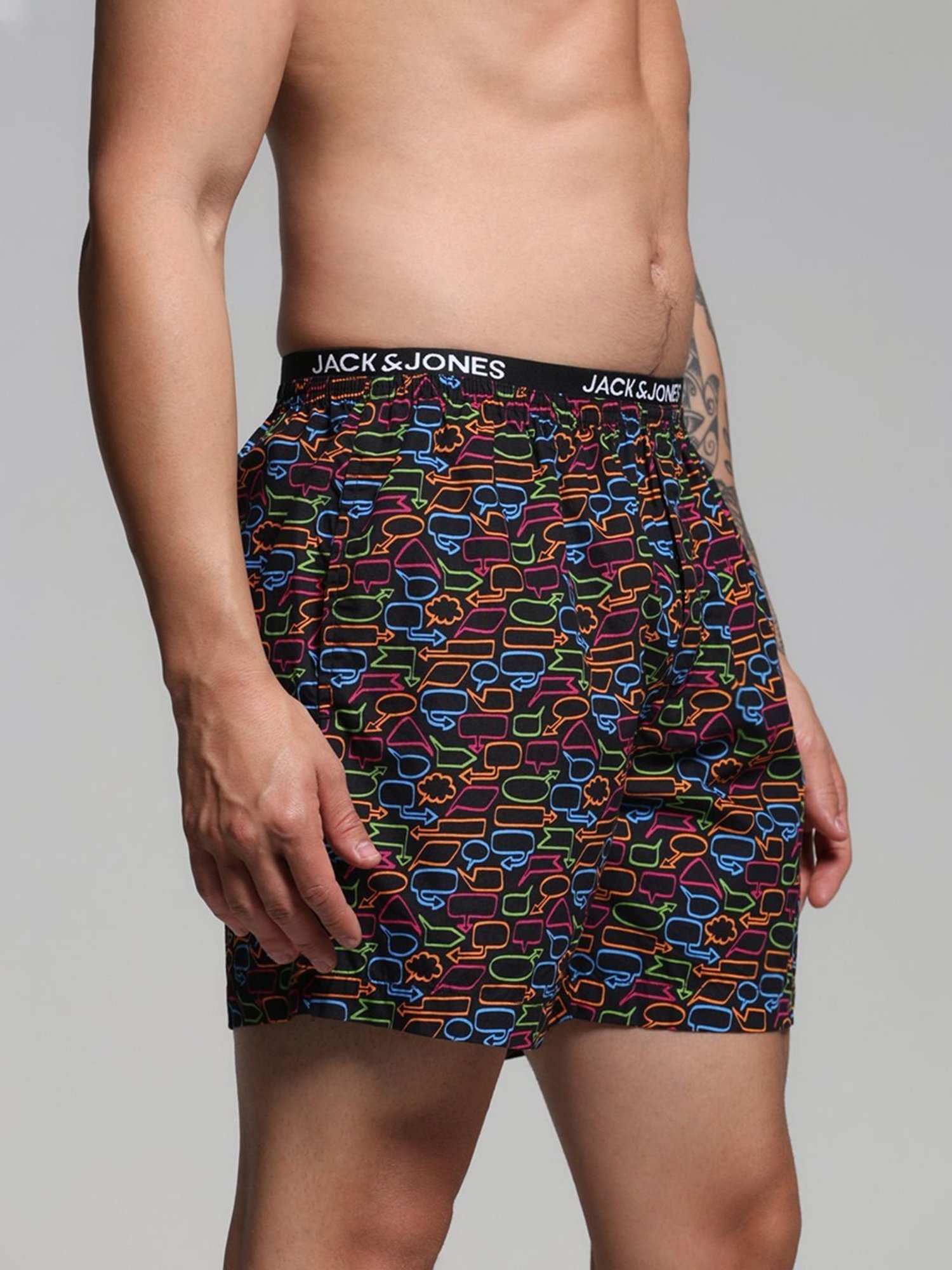 Jack & Jones Black Cotton Regular Fit Printed Boxers