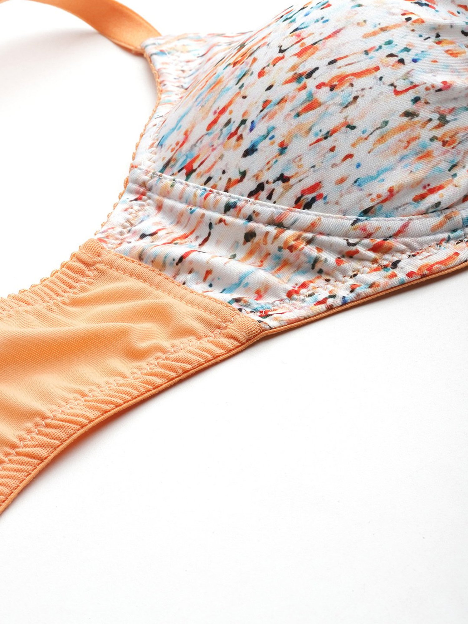 Leading Lady White & Orange Printed Full Coverage T-Shirt Bra