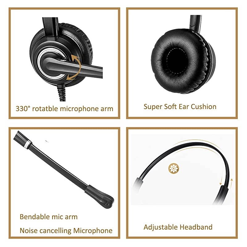 Office Telephone Headset RJ9 Jack with Pro Noise Canceling Microphone and Mute Switch Controls for Plantronics Jabra Polycom Mitel Nortel Shoretel Aastra Avaya Alcatel Landline Phones