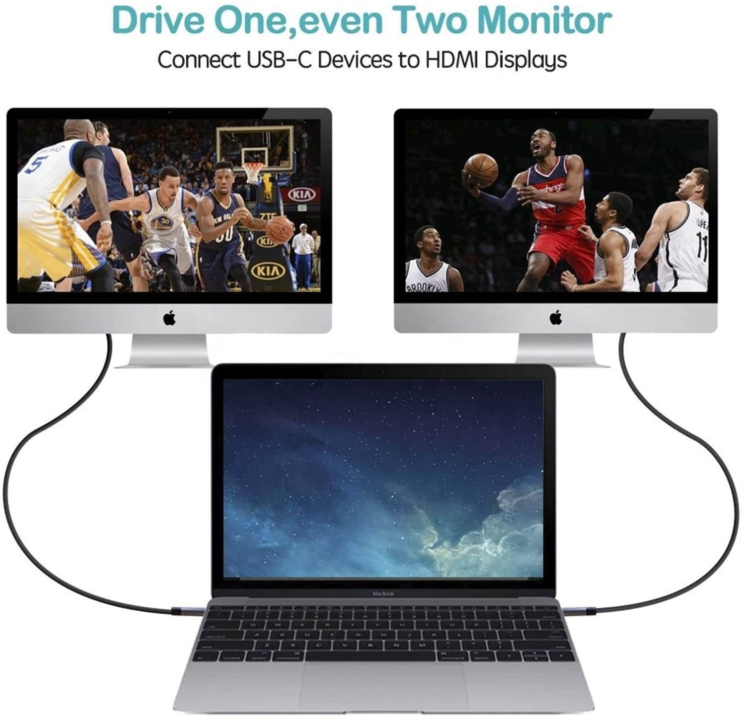 Thunderbolt 3 Cable (1.8M/6.3Ft) USB-C to HDMI 4K & Data High Speed Transfer Fast ChargingCompatible with LaptopSmartphoneComputerMacBook