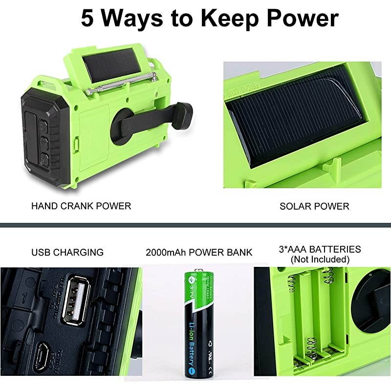 Emergency Radio  5000mAh Solar Hand Crank Portable Radio, NOAA Weather Radio for Household and 5 Ways Powered AM/FM/SW, LED Flashlight, Reading Lamp, Cell Phone Charger, and SOS Alarm