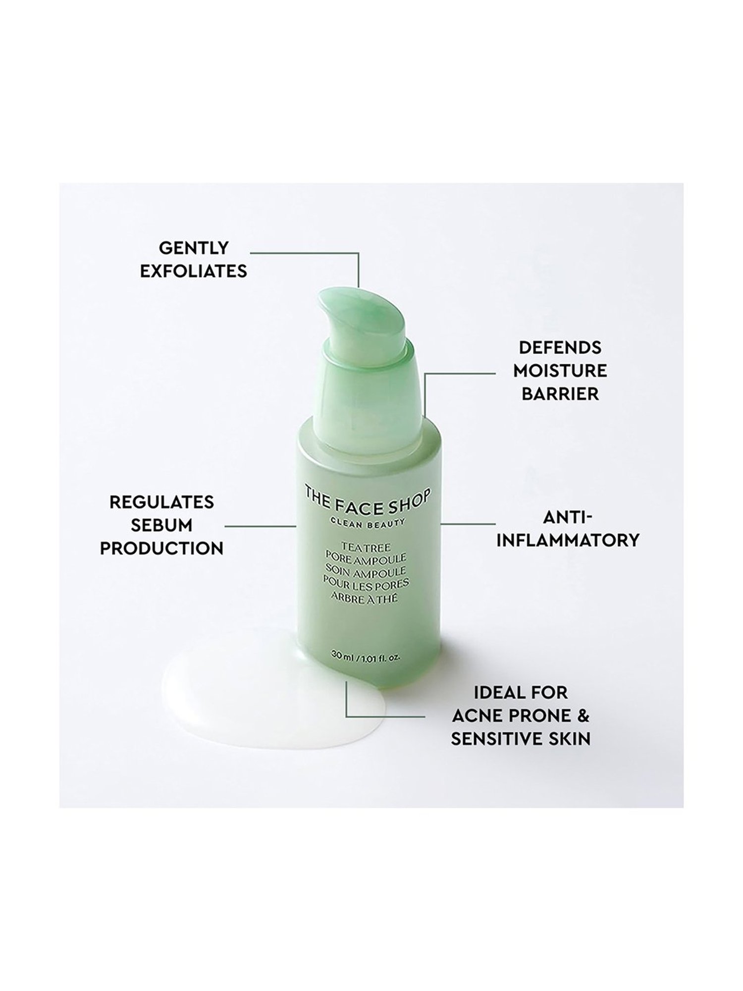 The Face Shop Tea Tree Pore Ampoule with AHA, IP-BHA & Hyaluronic Acid for Oily & Acne Skin - 30 ml