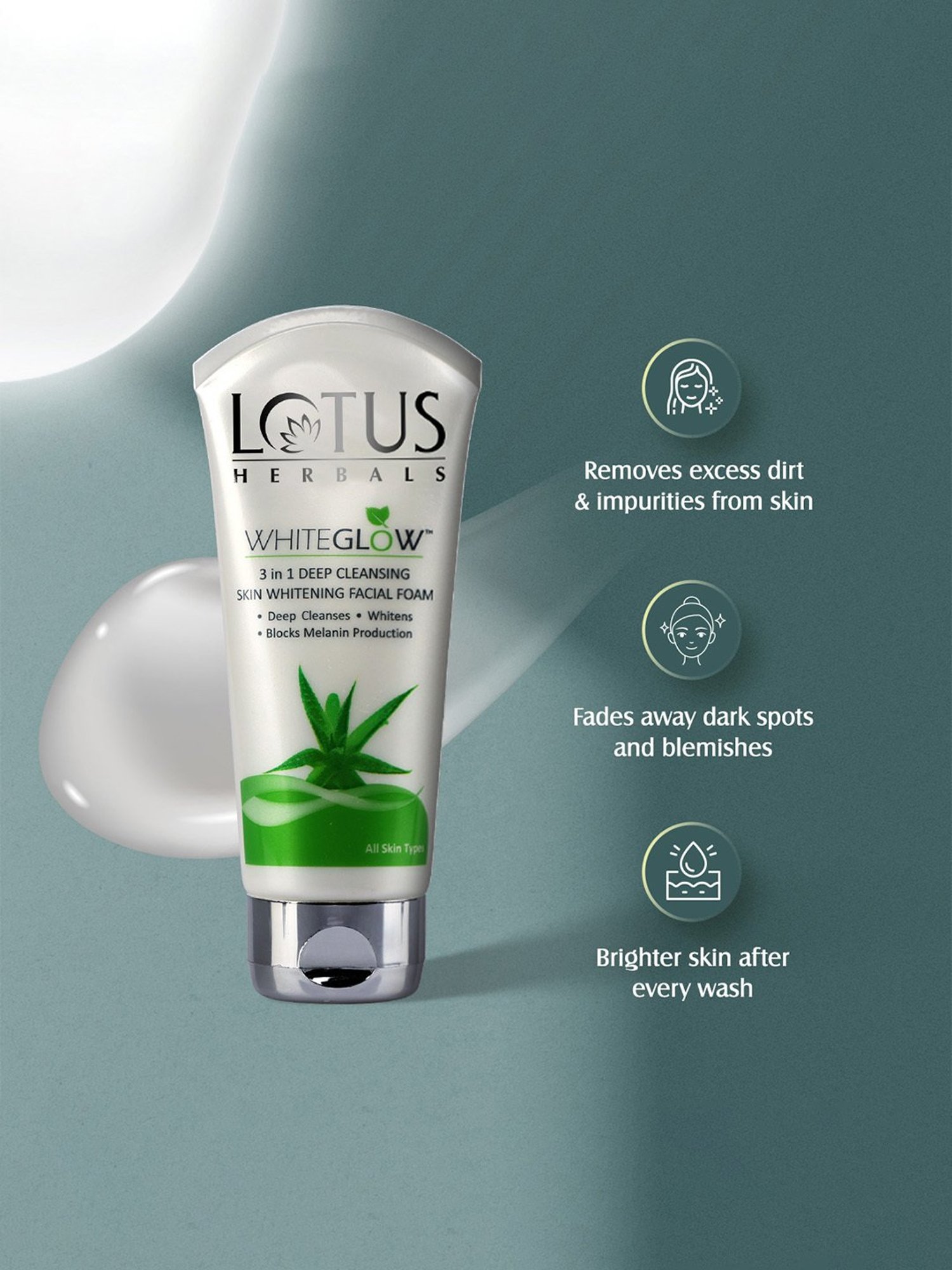 Lotus Herbals Whiteglow 3 In 1 Deep Cleaning Skin Whitening Facial Foam - 100 gm