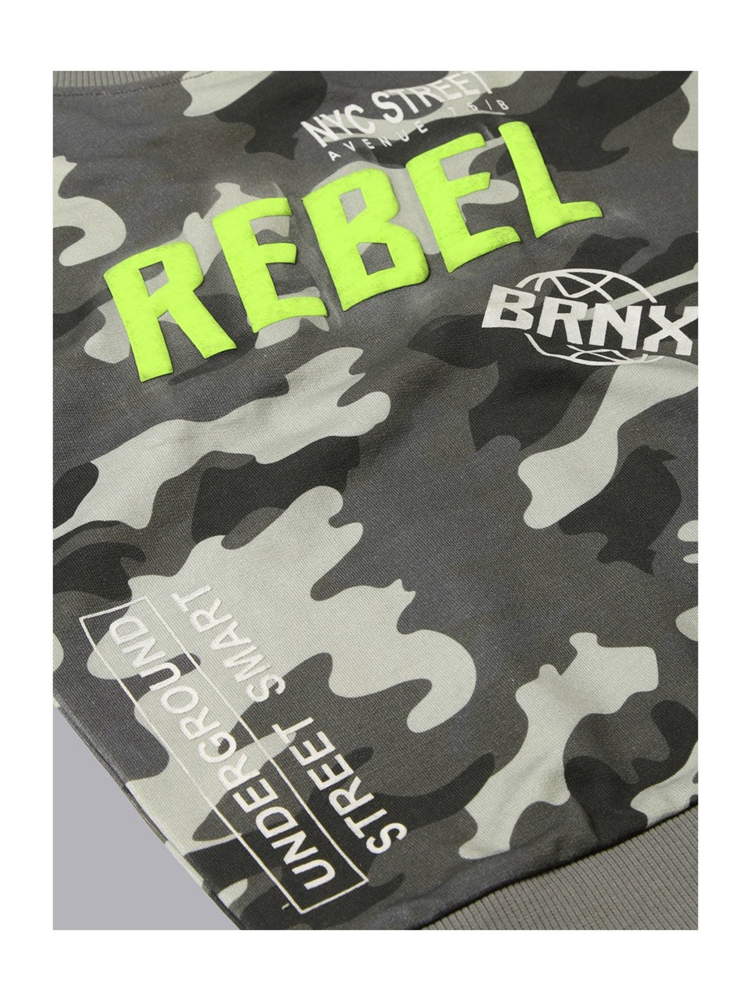 Plum Tree Boys Grey Camouflage Print Full Sleeves T-Shirt with Joggers