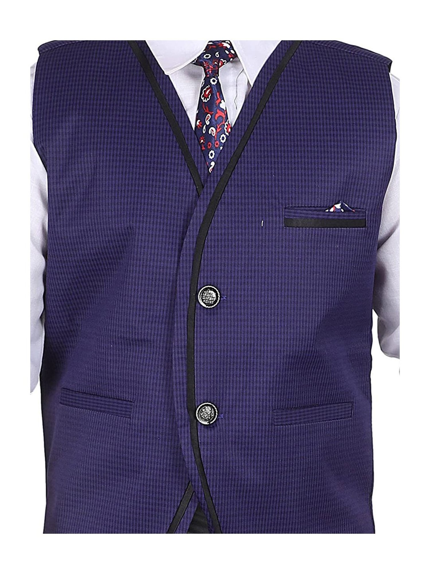 Fourfolds Boys Blue & White Solid Full Sleeves Suit Set