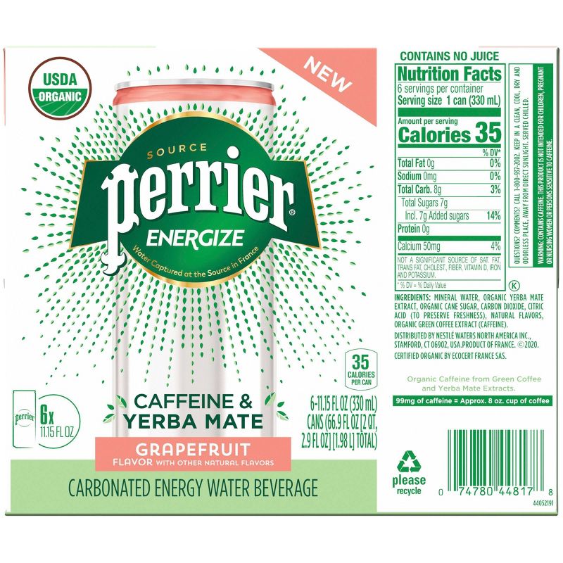 Perrier ENERGIZE Grapefruit Flavored Carbonated Energy Beverage - 6pk/11.15 fl oz Cans