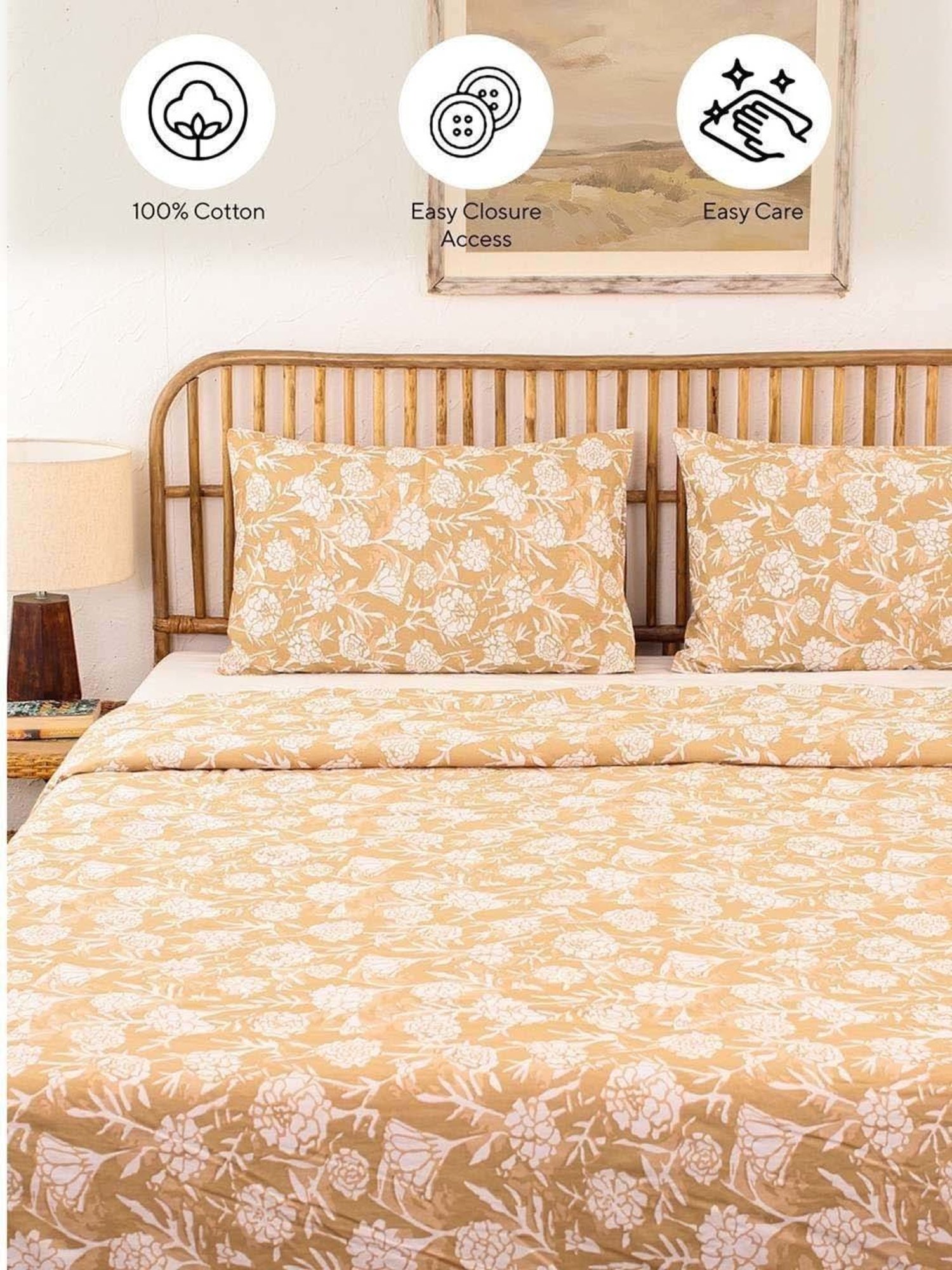 House This Genda Phool Beige & White Cotton 144 TC Single Duvet Cover