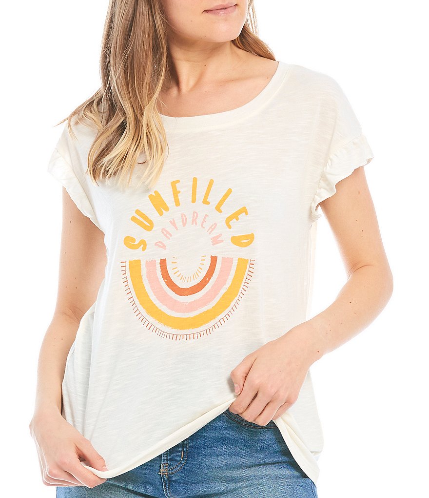 Jessica Simpson Sawyer Sunfilled Daydream Flutter Sleeve Graphic Tee