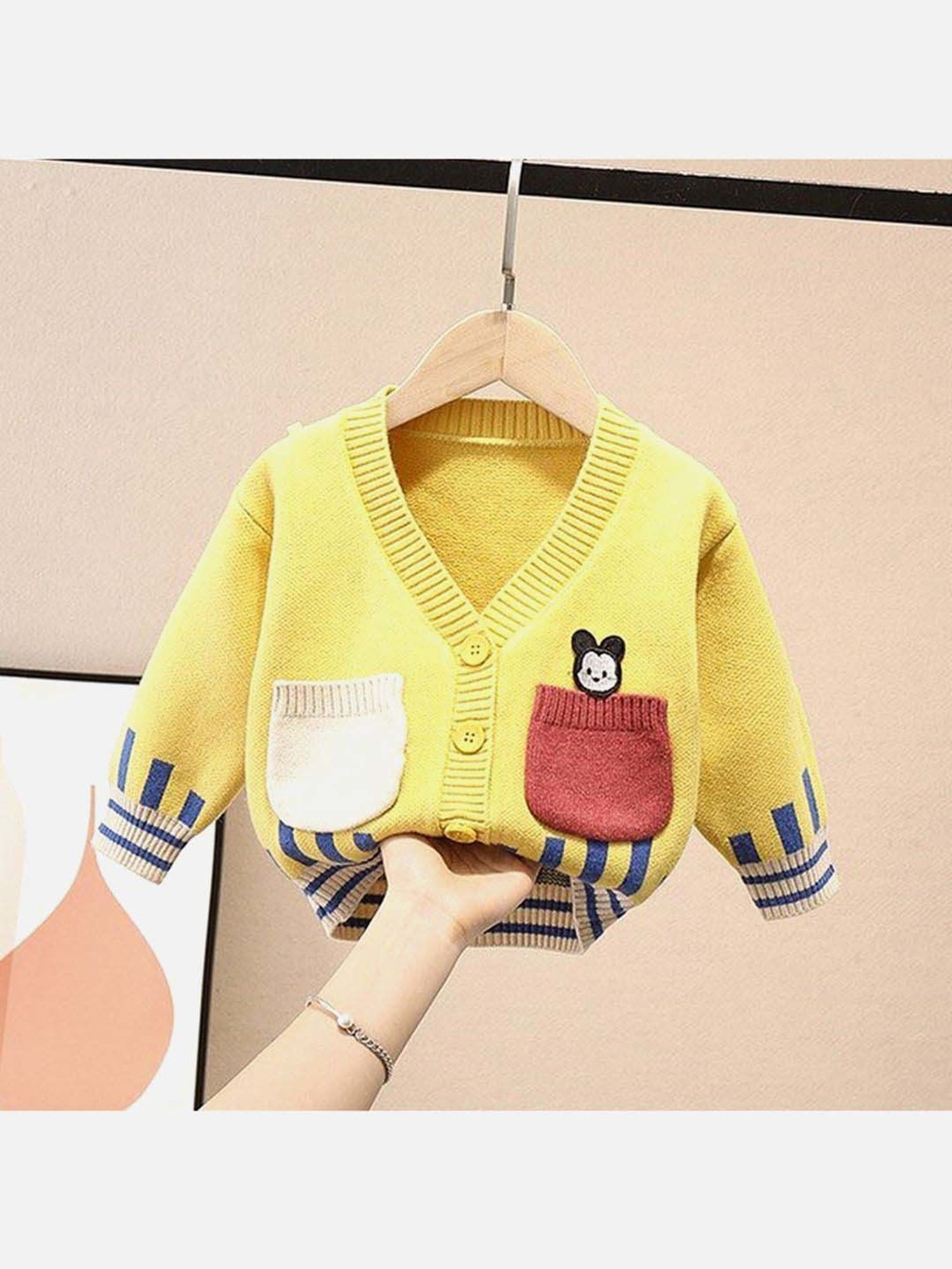 Little Surprise Box Yellow Printed Full Sleeves Cardigan