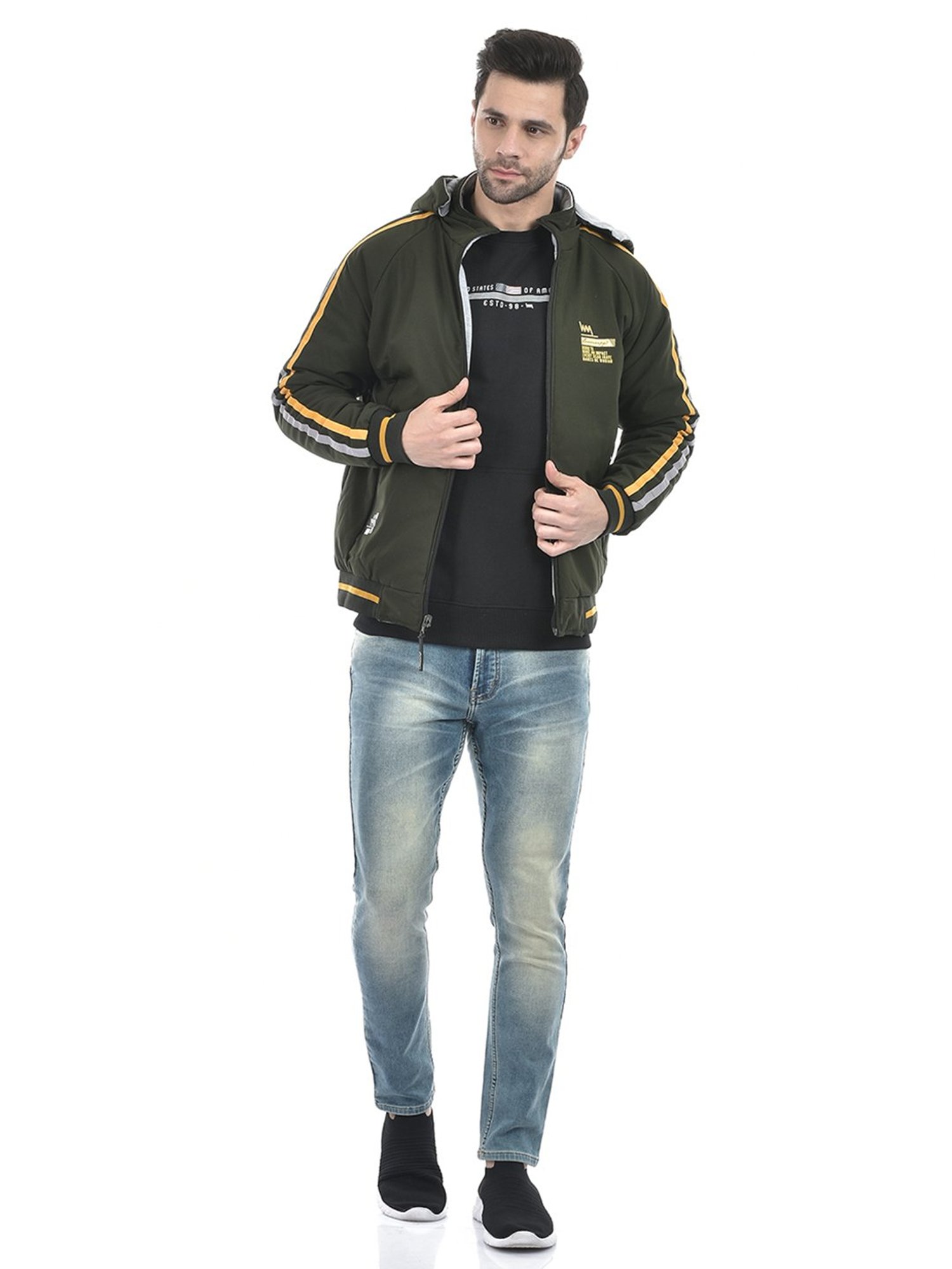 Lawman Pg3 Olive & Blue Regular Fit Striped Reversible Jacket