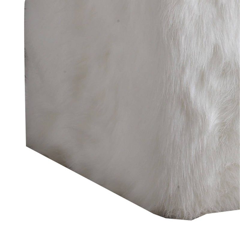 Faux Fur Upholste Wooden Ottoman White - Benzara