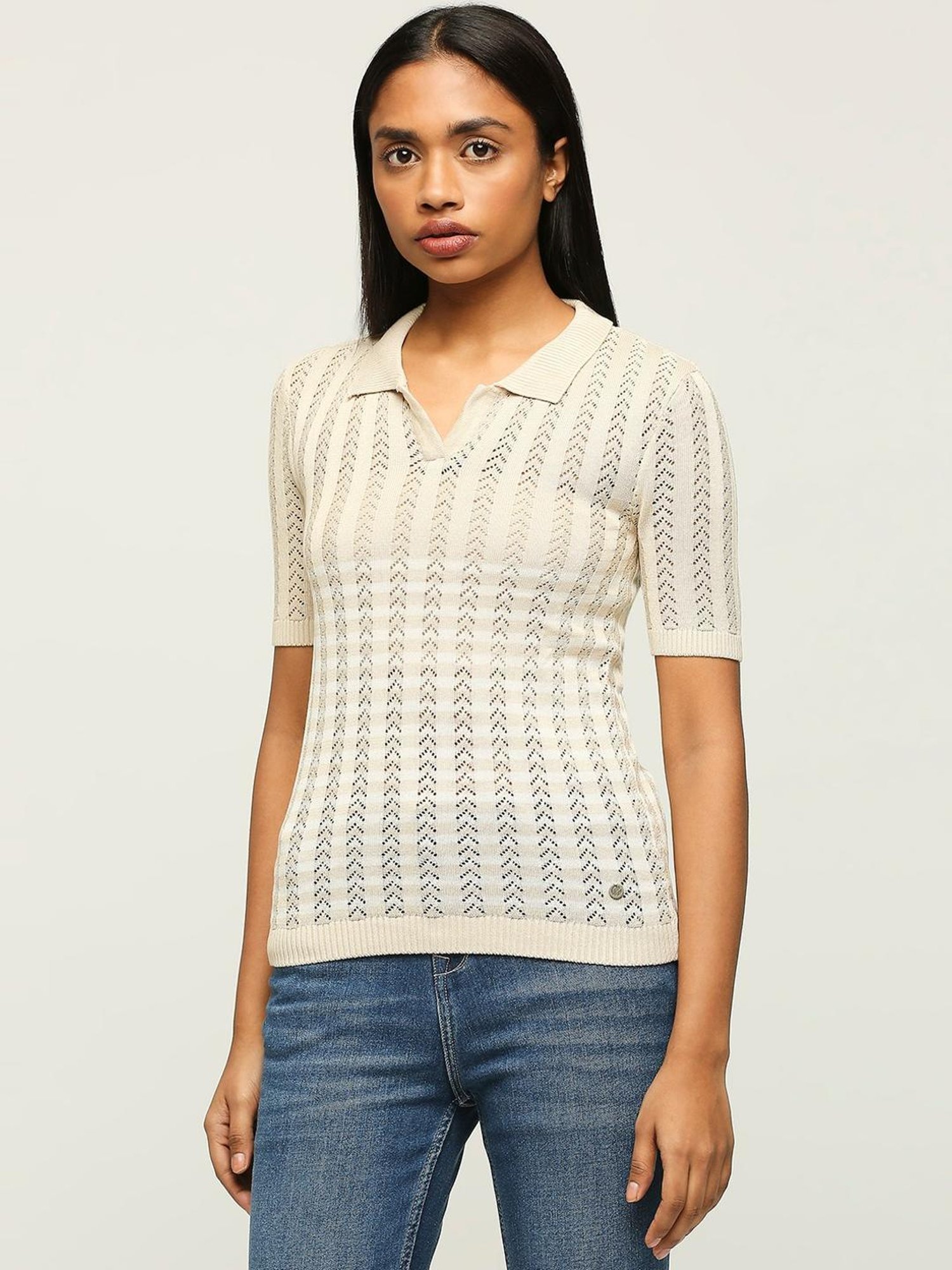 Pepe Jeans Beige Self Pattern Sweater