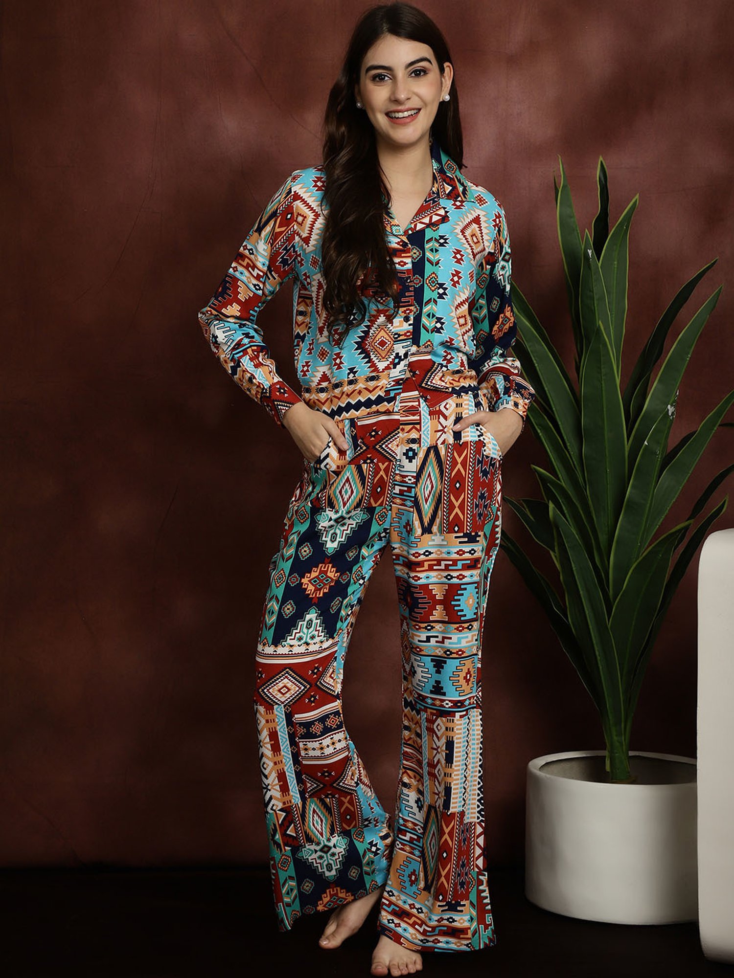 Boston Club Multicolor Printed Top With Pyjamas